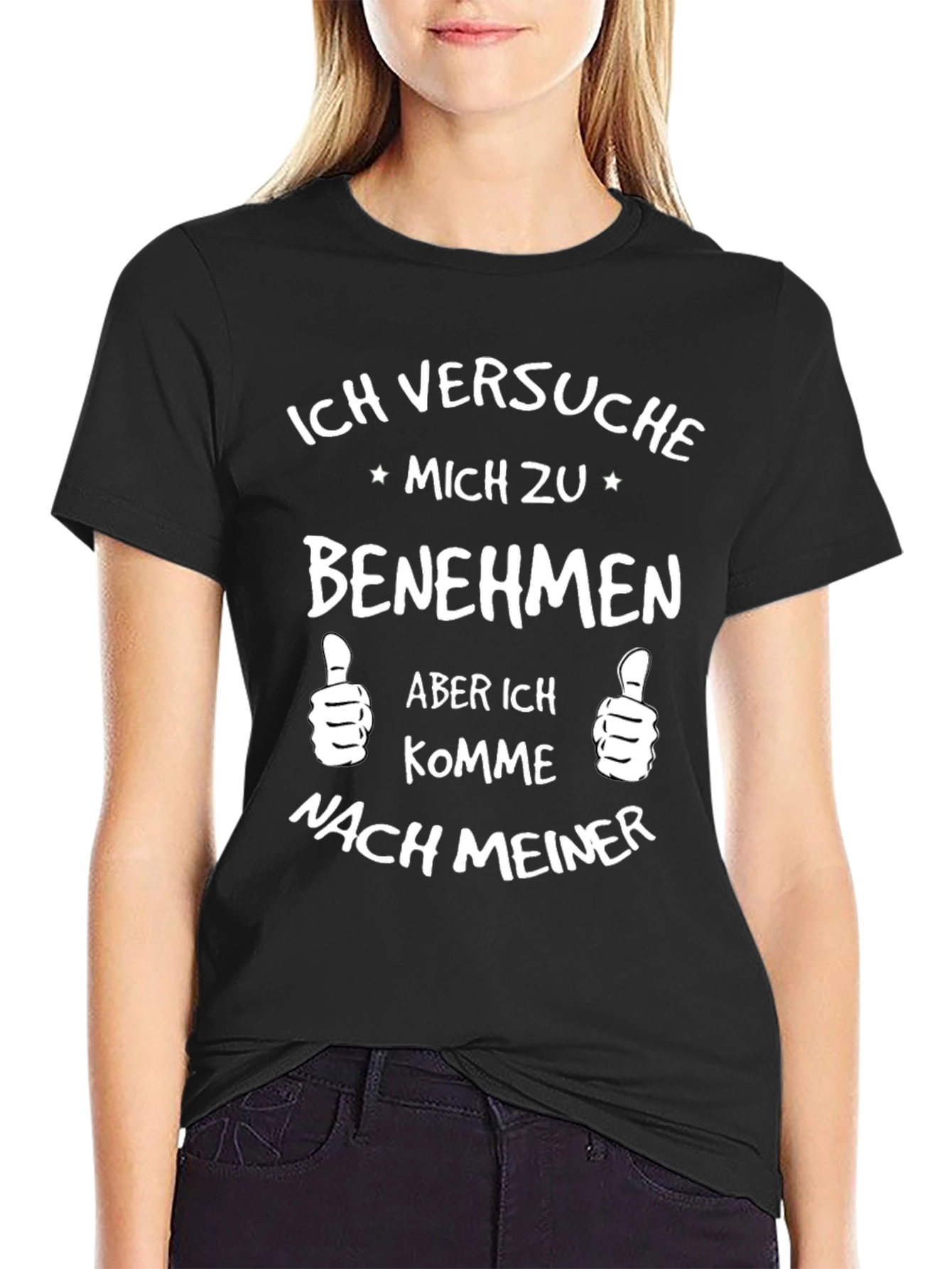 Black Funny German T-Shirt - Ich Versuche Mich Zu Benehmen view 2