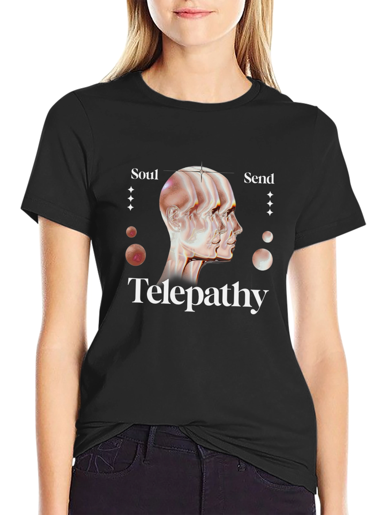 Black Telepathy Soul Send Graphic Black T-Shirt view 2