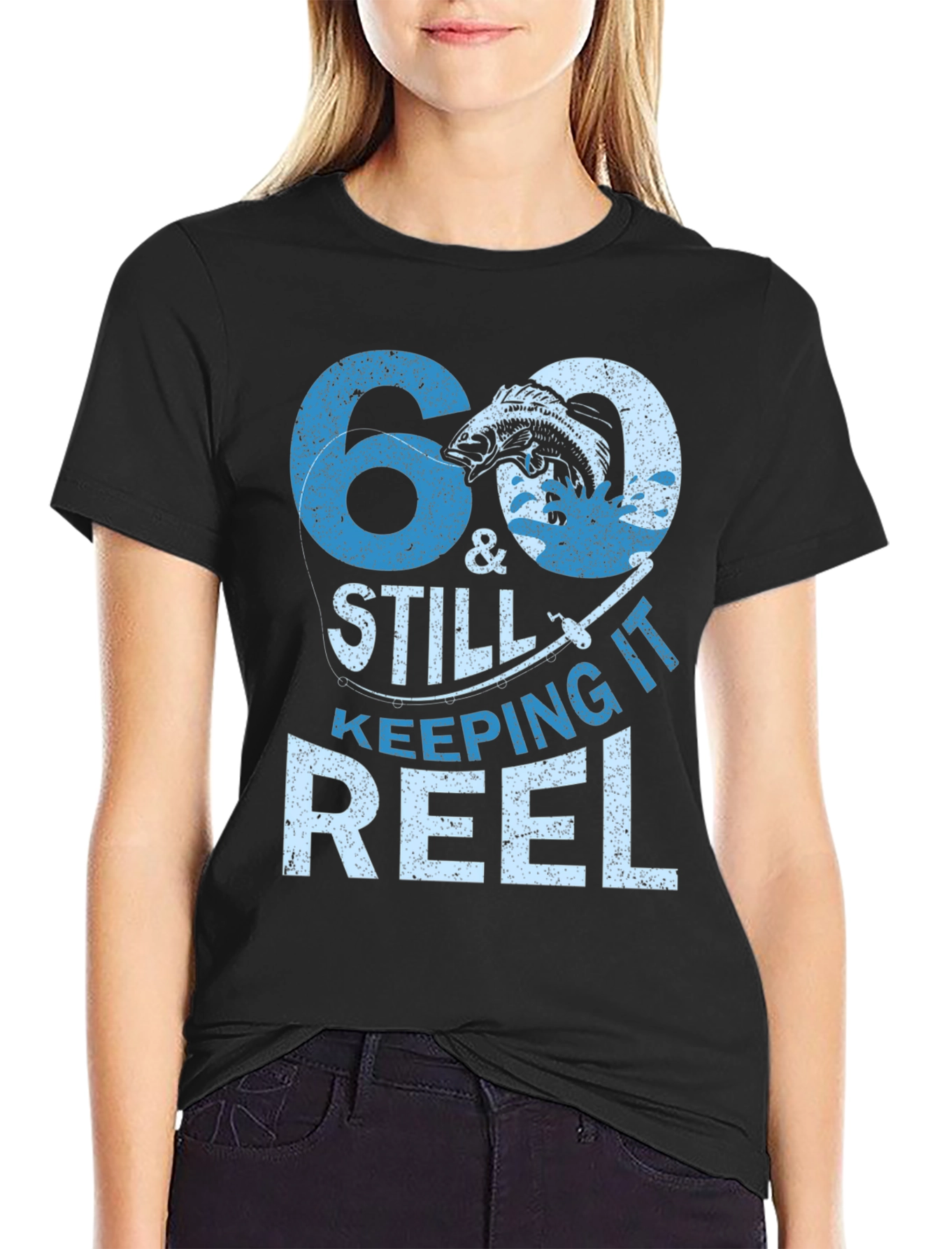 Black 60 & Still Keeping It Reel Fishing T-Shirt view 2