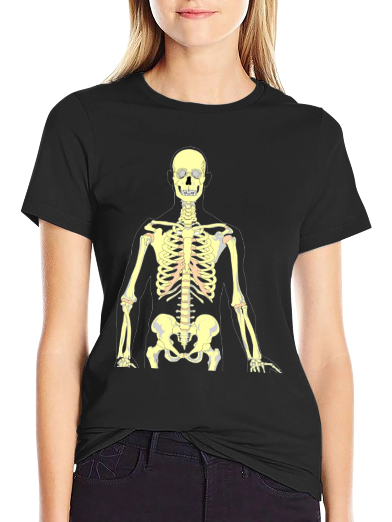 Black Skeleton Graphic Tee - Black Cotton Halloween Shirt view 2