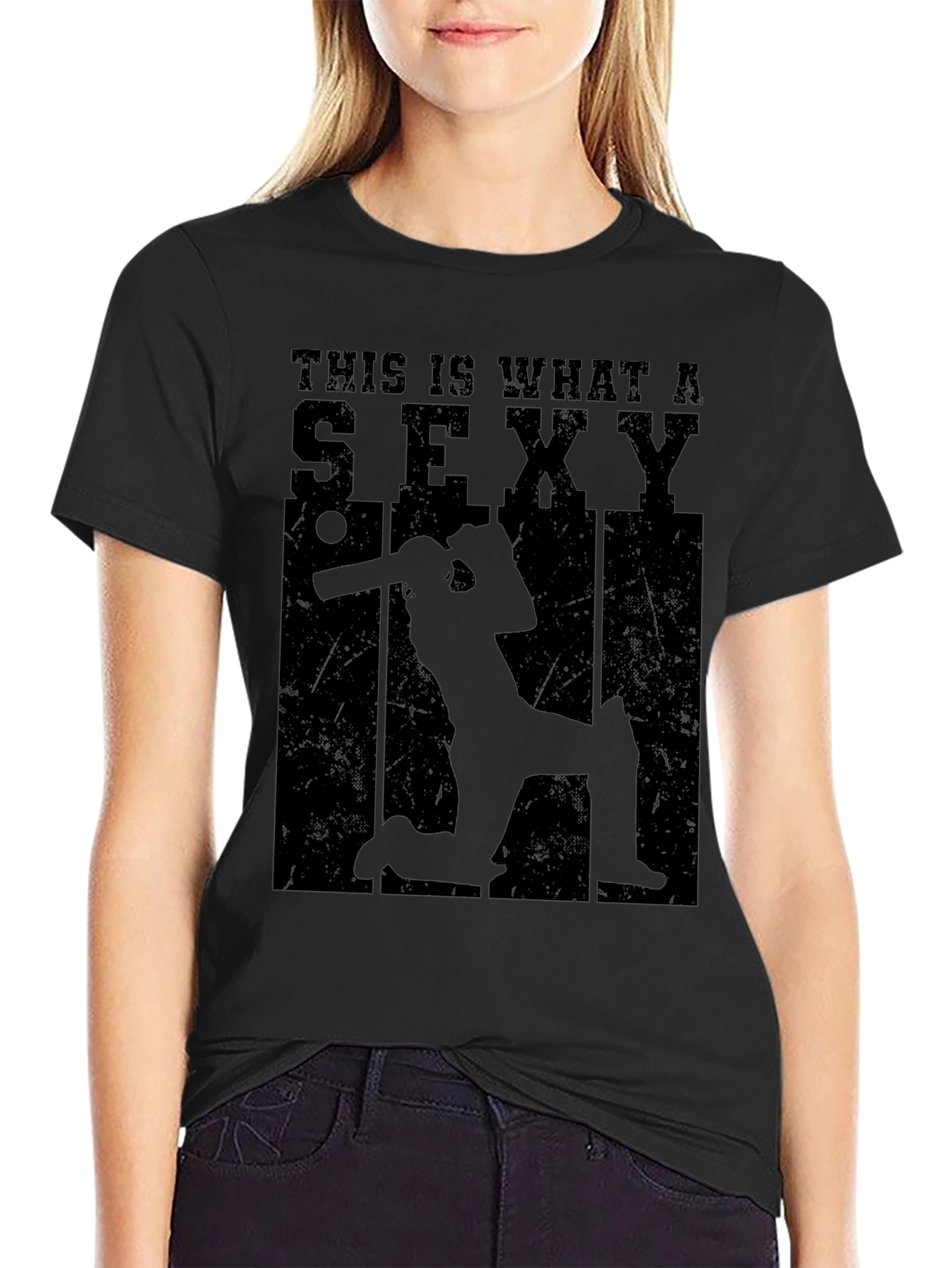 Black Sexy Cricket Player Graphic T-Shirt view 2