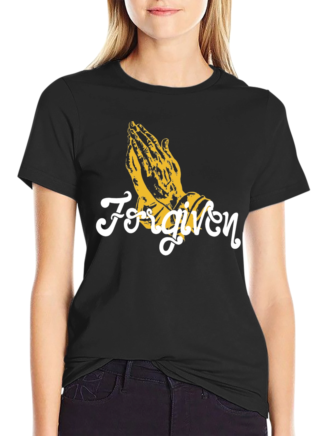 Black Forgiven Praying Hands Graphic T-Shirt view 2