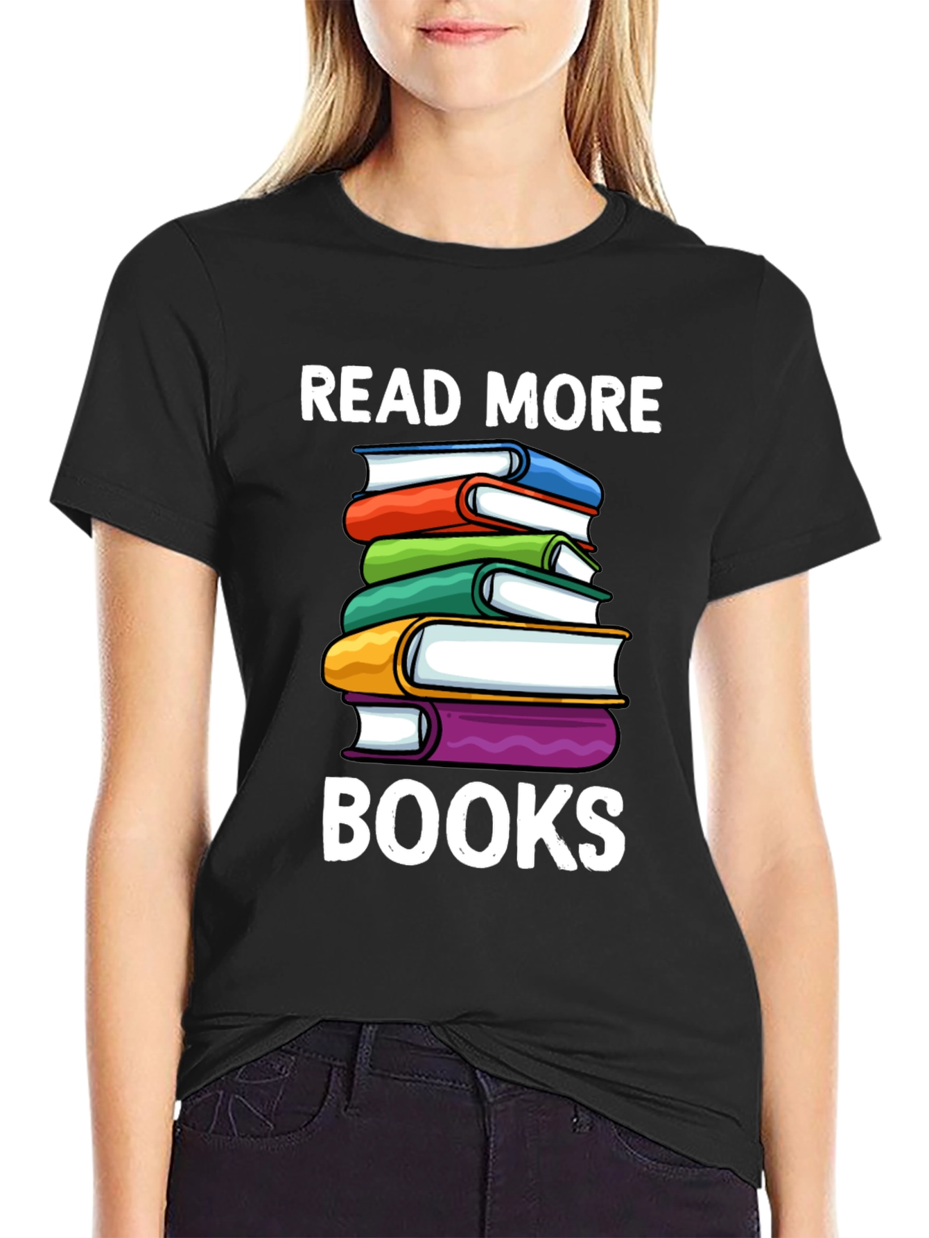 Black Read More Books T-Shirt - Book Lover Tee view 2