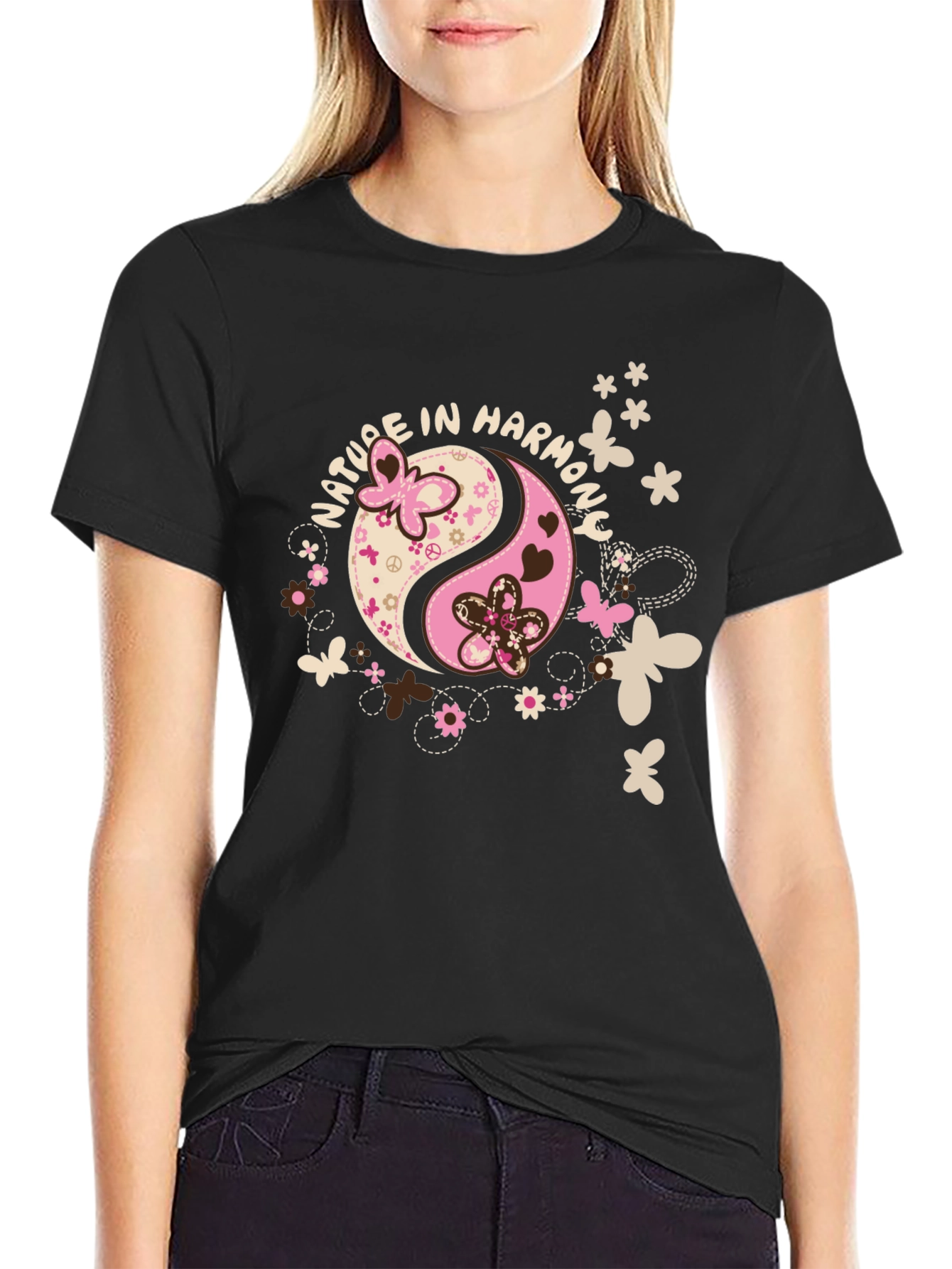 Black Nature In Harmony Yin Yang Graphic T-Shirt view 2