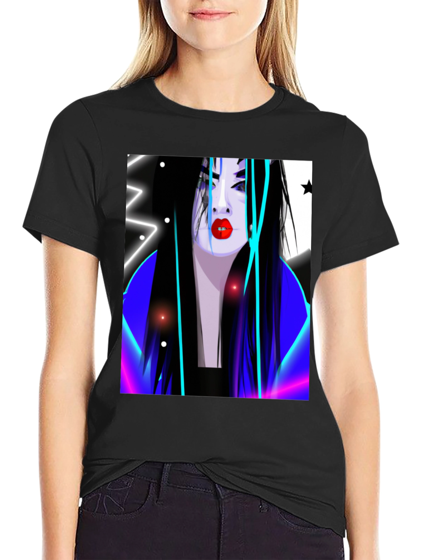 Black Neon Geisha Graphic T-Shirt - Stylish Urban Wear view 2