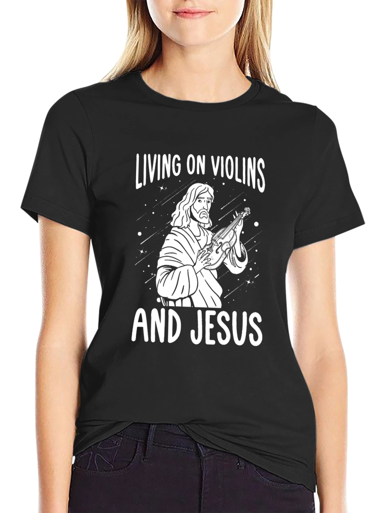 Black Living on Violins and Jesus Black Graphic Tee view 2