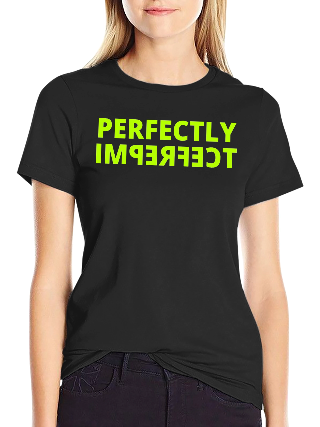 Black Perfectly Imperfect Funny Graphic Tee - Black view 2