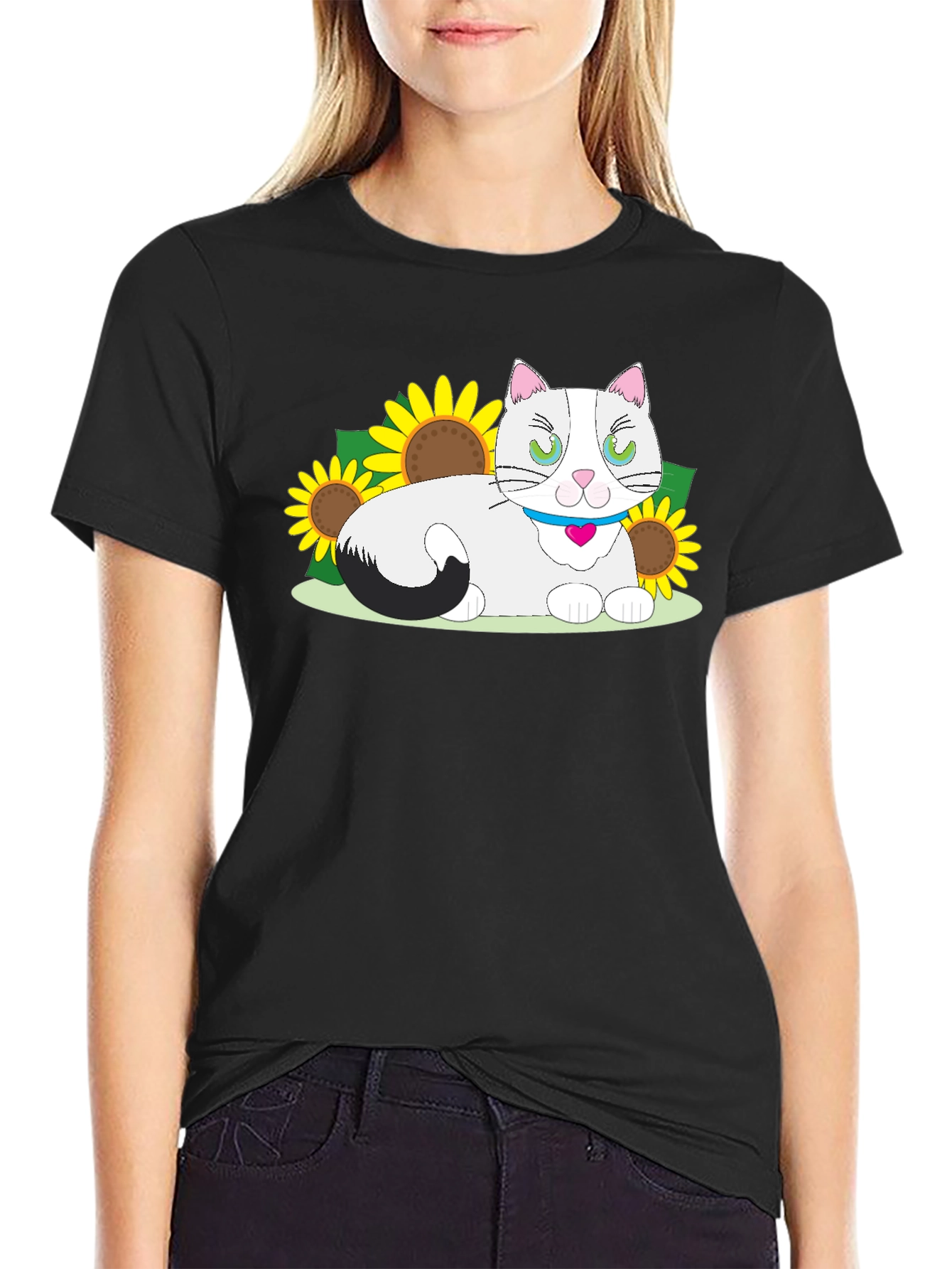 Black Cat & Sunflower Graphic T-Shirt view 2