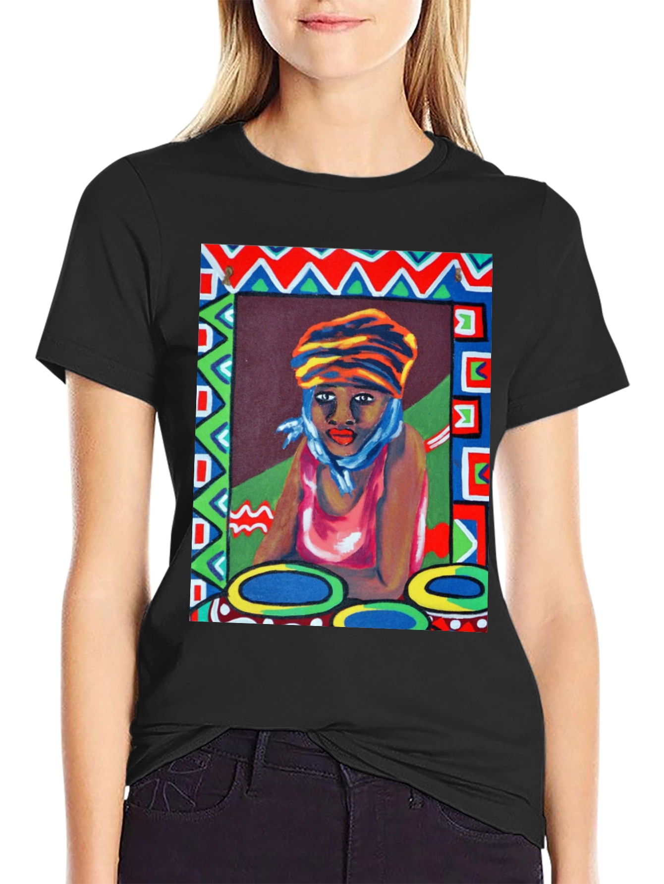 Black Artistic Woman Portrait Graphic T-Shirt view 2