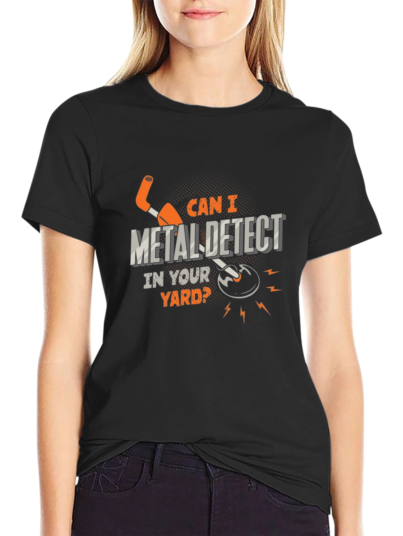 Black Metal Detecting T-Shirt - Can I Detect in Your Yard? view 2
