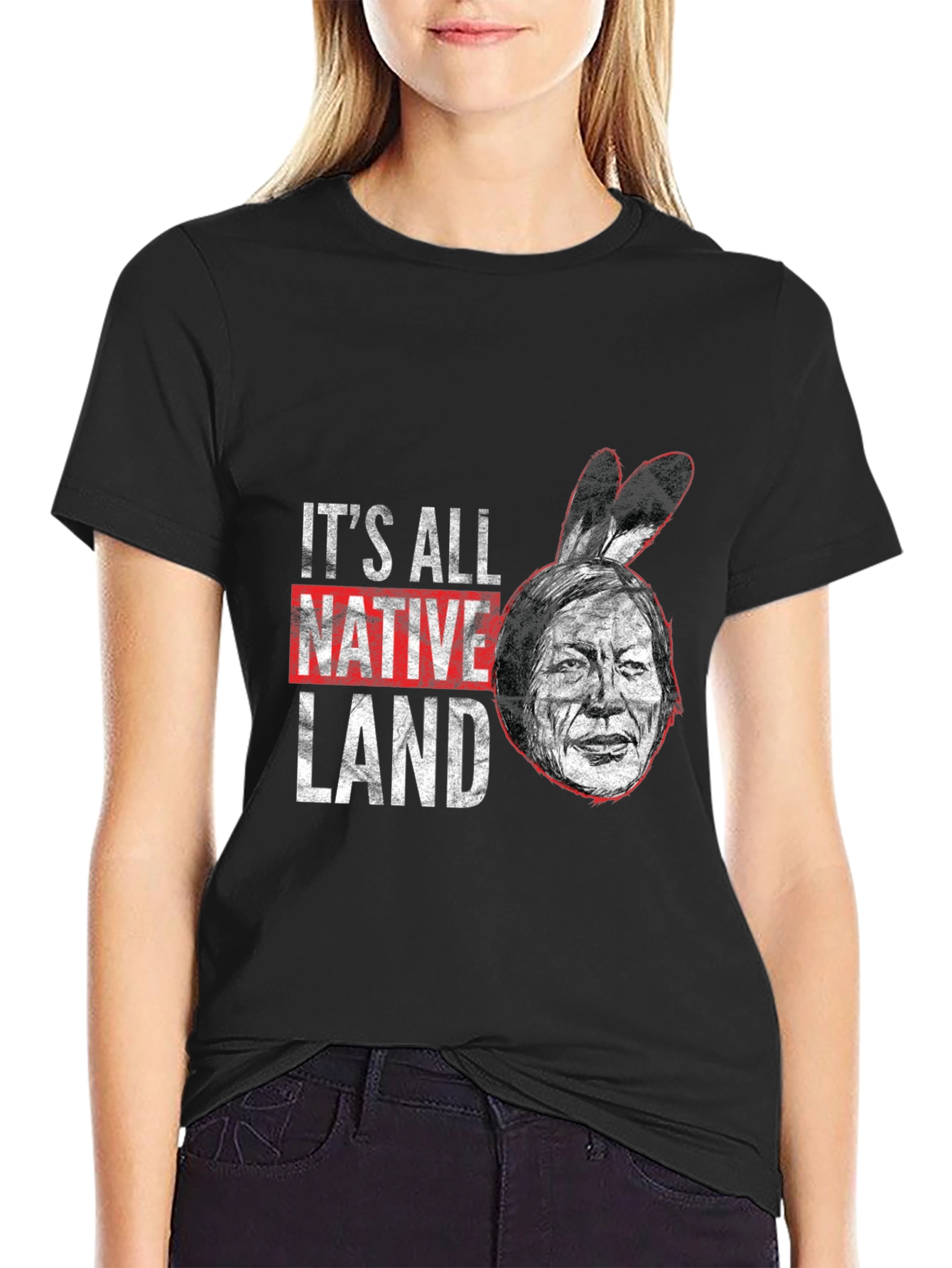 Black It's All Native Land T-Shirt view 2