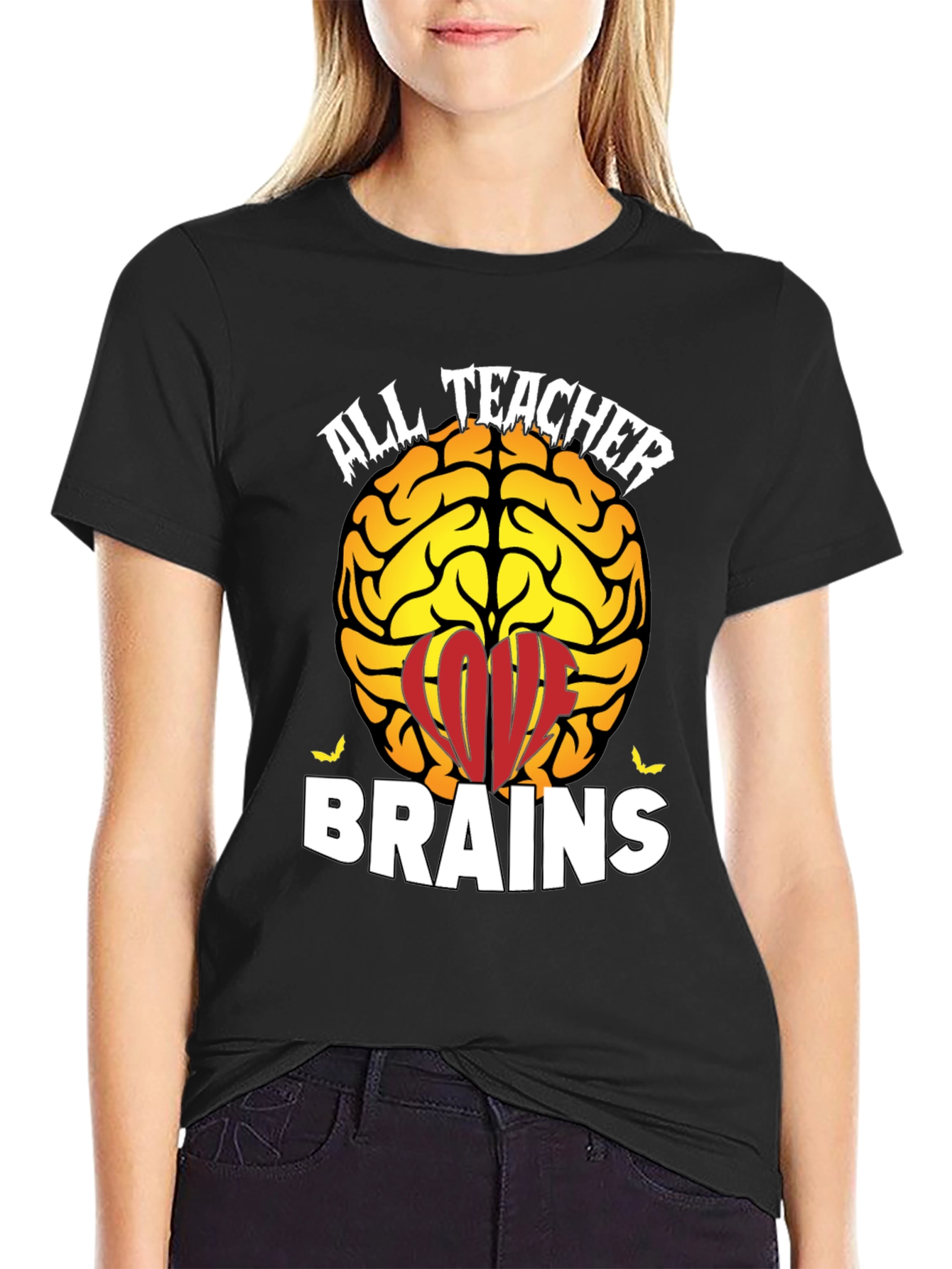 Black All Teacher Brains T-Shirt view 2