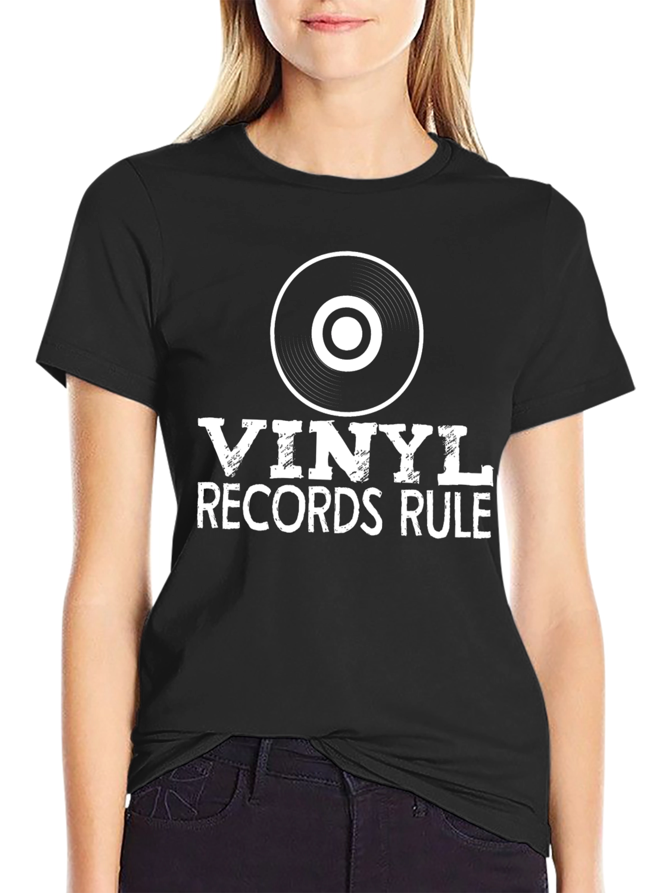 Black Vinyl Records Rule Black T-Shirt view 2
