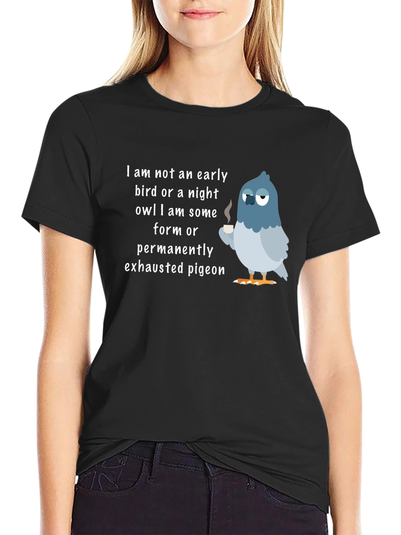 Black Exhausted Pigeon T-Shirt - Funny Bird Lover Tee view 2