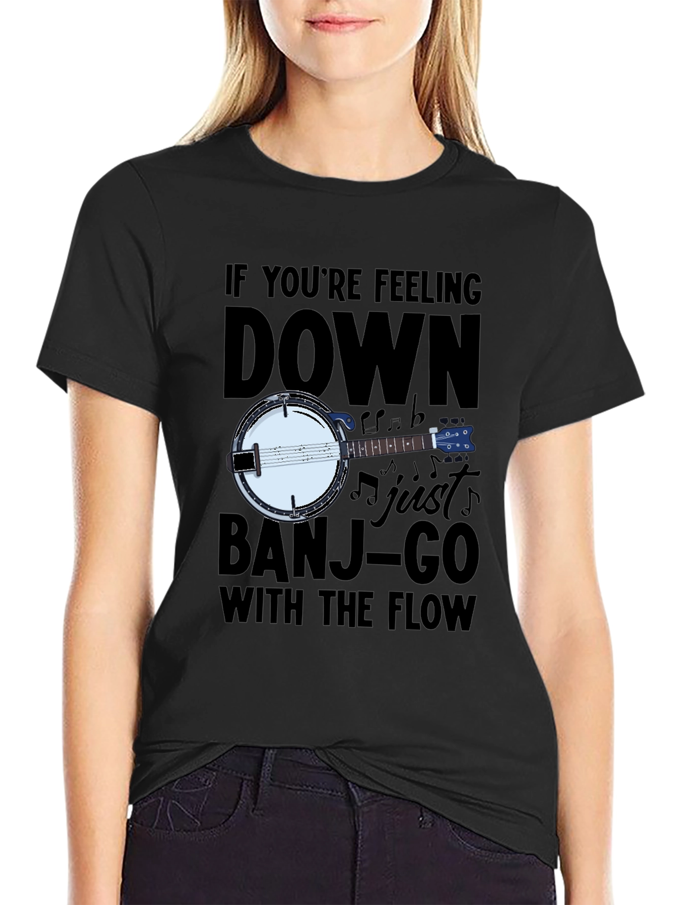Black Banjo Music T-Shirt - "Banjo-Go With The Flow" view 2