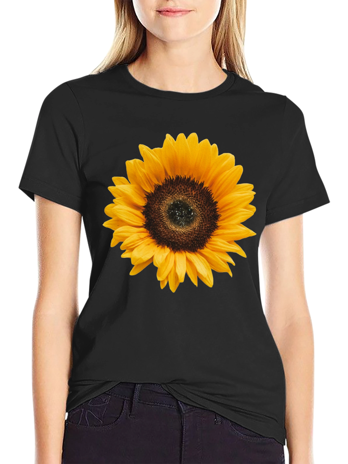 Black Sunflower Graphic Tee - Black Cotton T-Shirt view 2