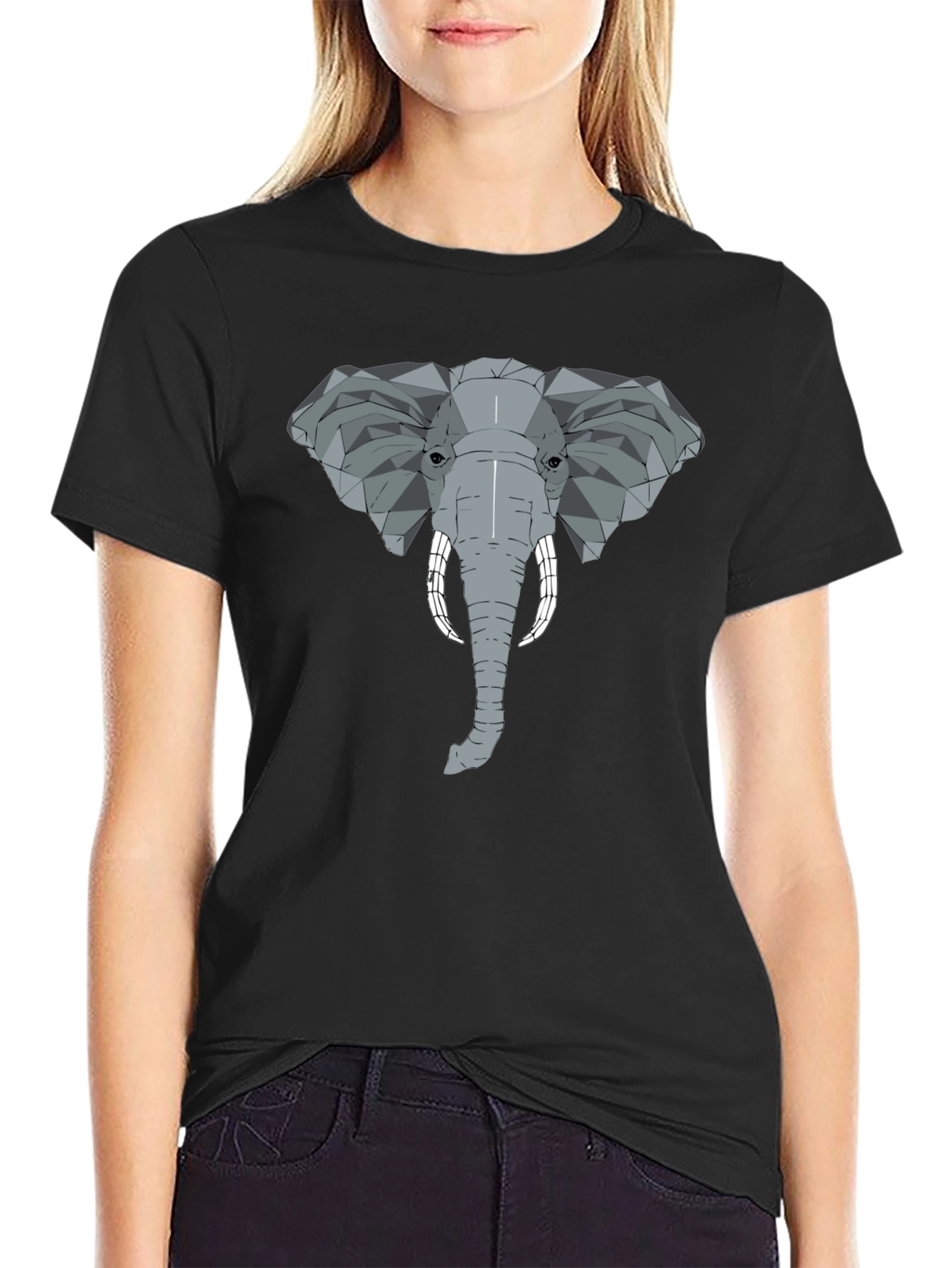 Black Geometric Elephant Graphic Tee - Stylish Men's Black T-Shirt view 2