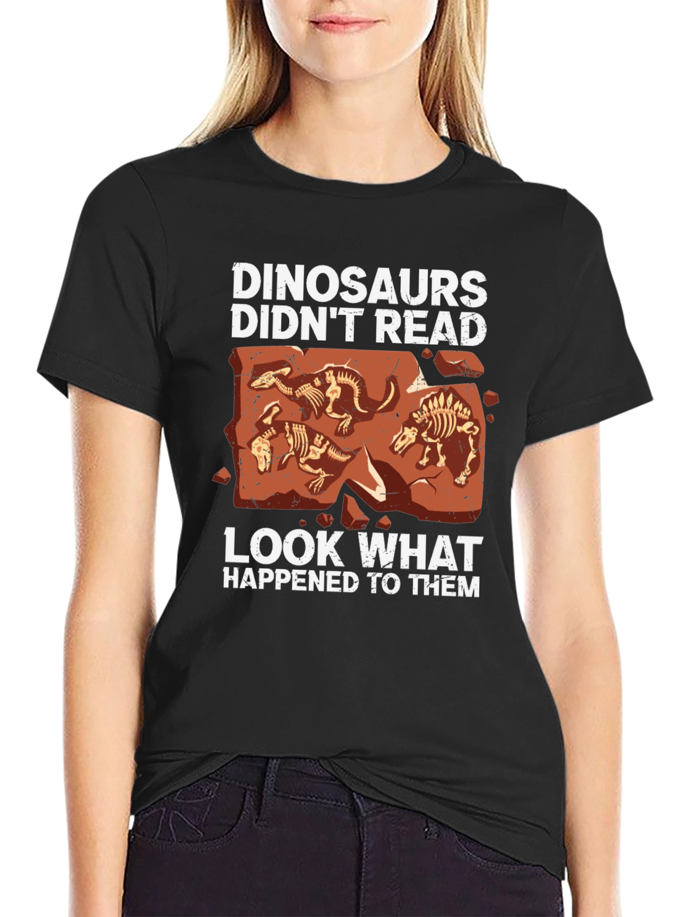 Black Dinosaurs Didn't Read Graphic Tee view 2