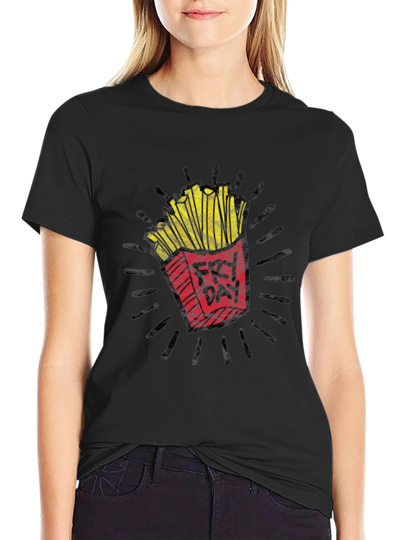 Black Fry Day Graphic T-Shirt - Unisex Crew Neck Tee view 2