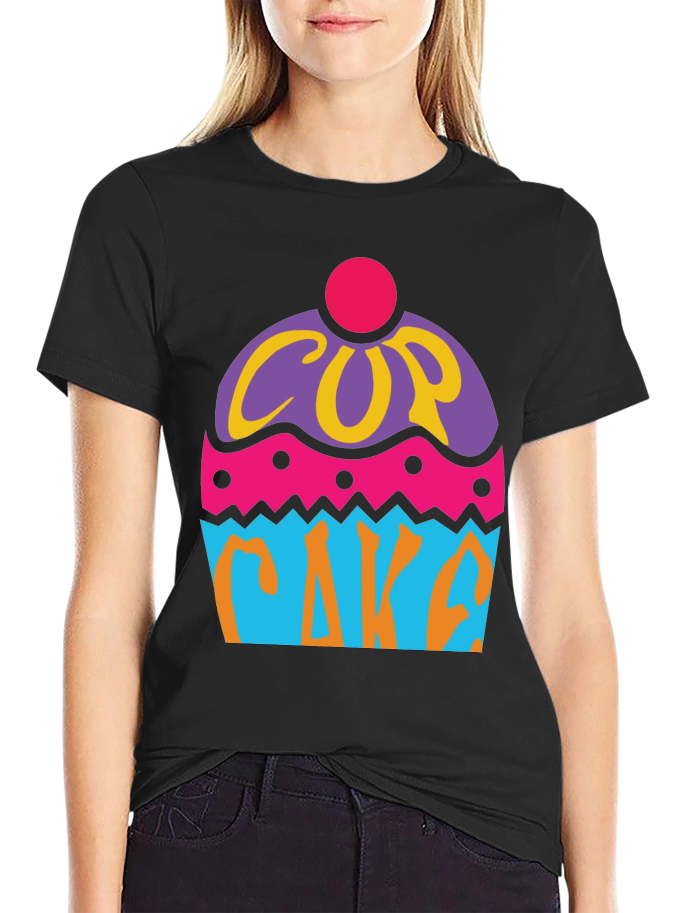 Black Fun Cupcake Graphic Tee - Black Cotton T-Shirt view 2
