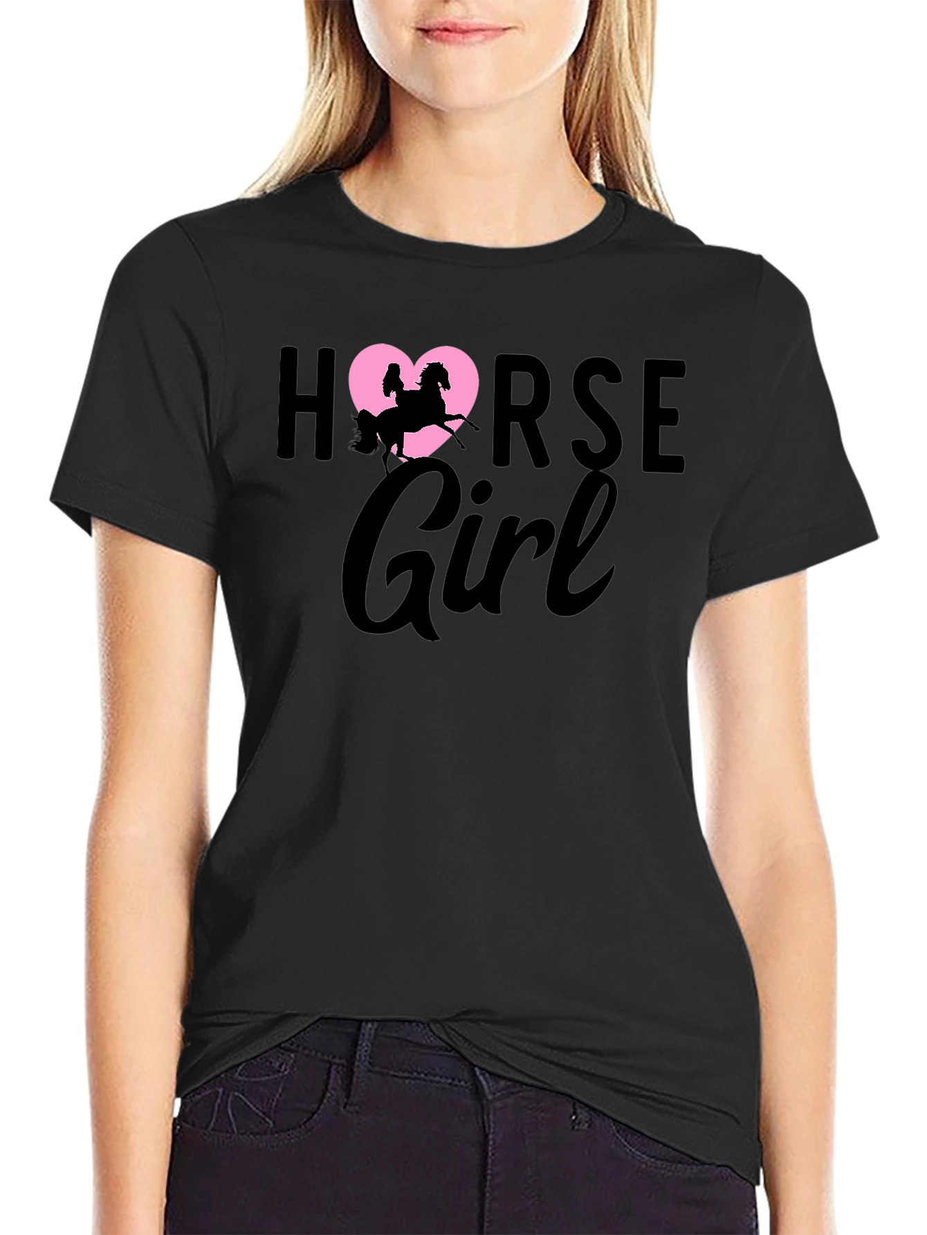 Black Horse Girl T-Shirt - Equestrian Rider Tee view 2