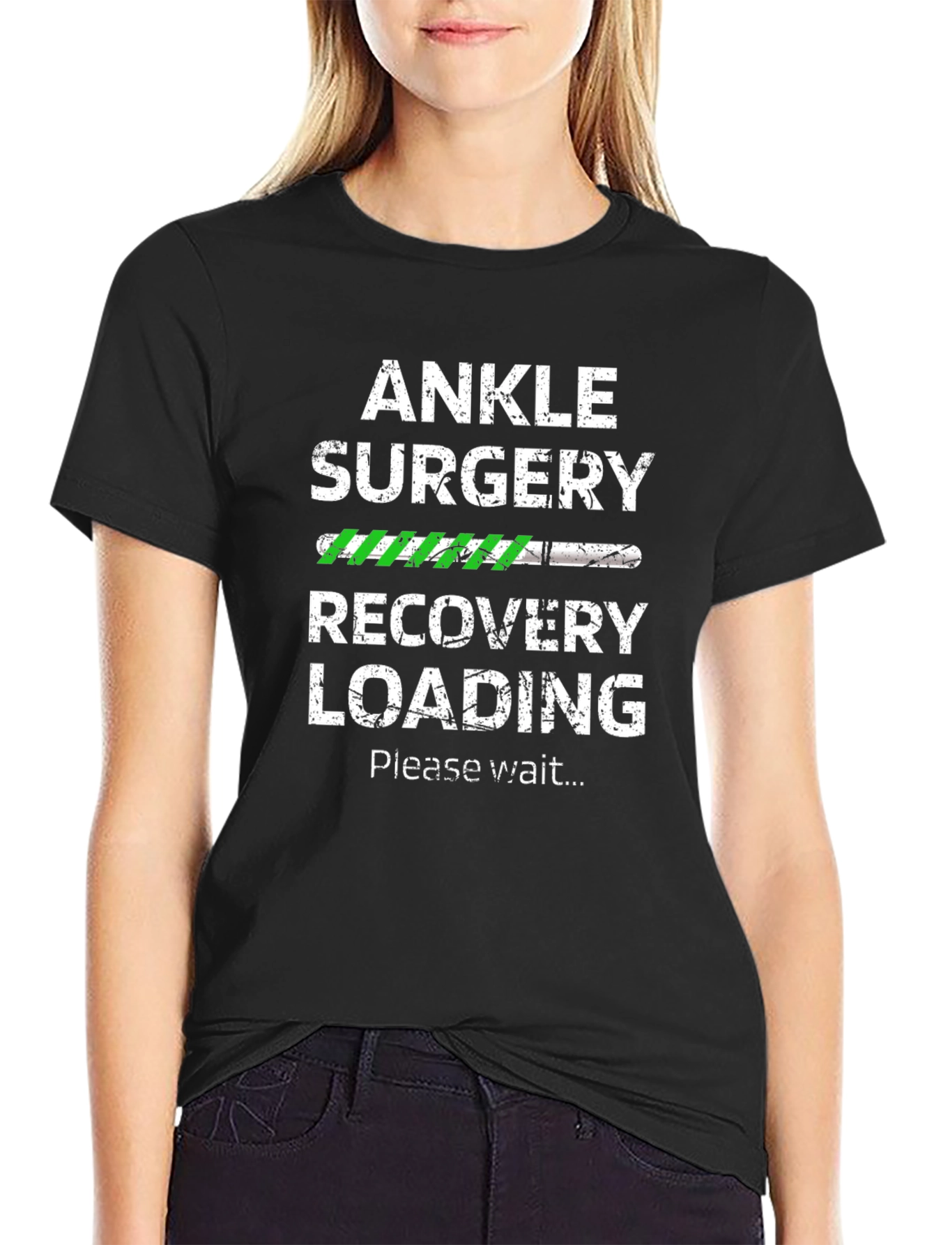 Black Ankle Surgery Recovery Loading Funny T-Shirt view 2