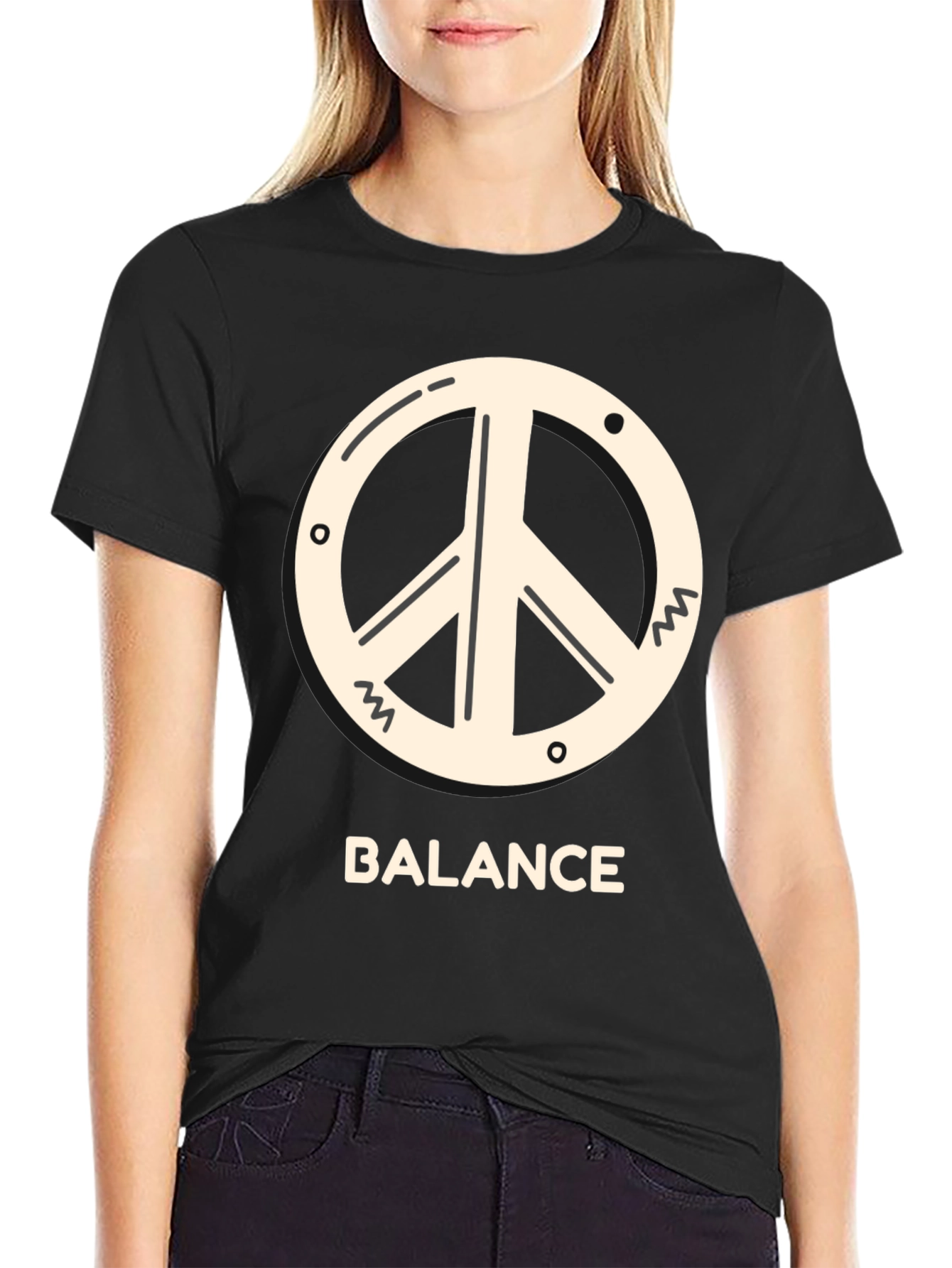 Black Balance Peace Sign Tee - Black Cotton T-Shirt view 2