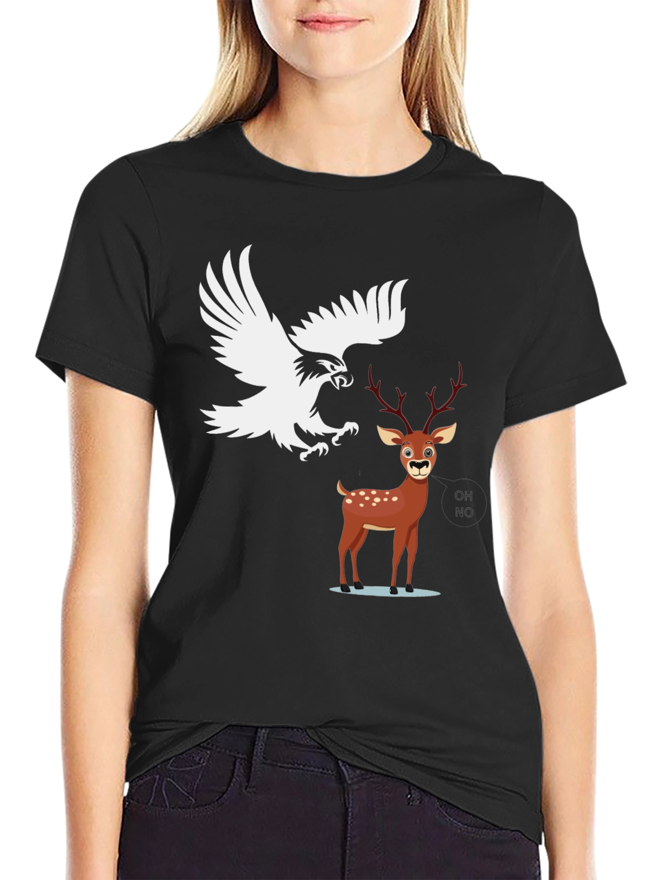 Black Eagle vs Deer Graphic Tee - Black Cotton Blend view 2