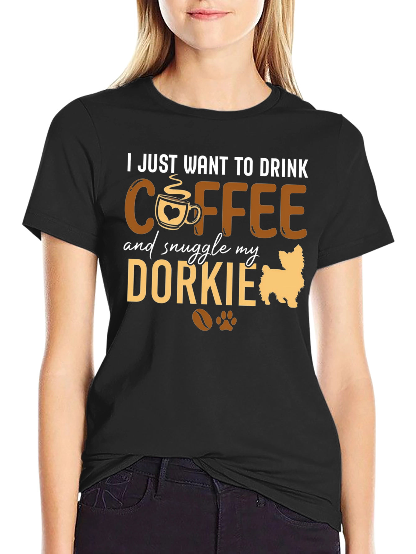 Black Coffee & Dorkie Dog Lover T-Shirt view 2