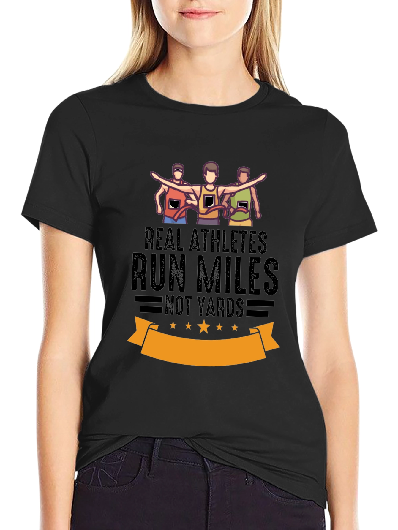 Real Athletes Run Miles Black T-Shirt - 2