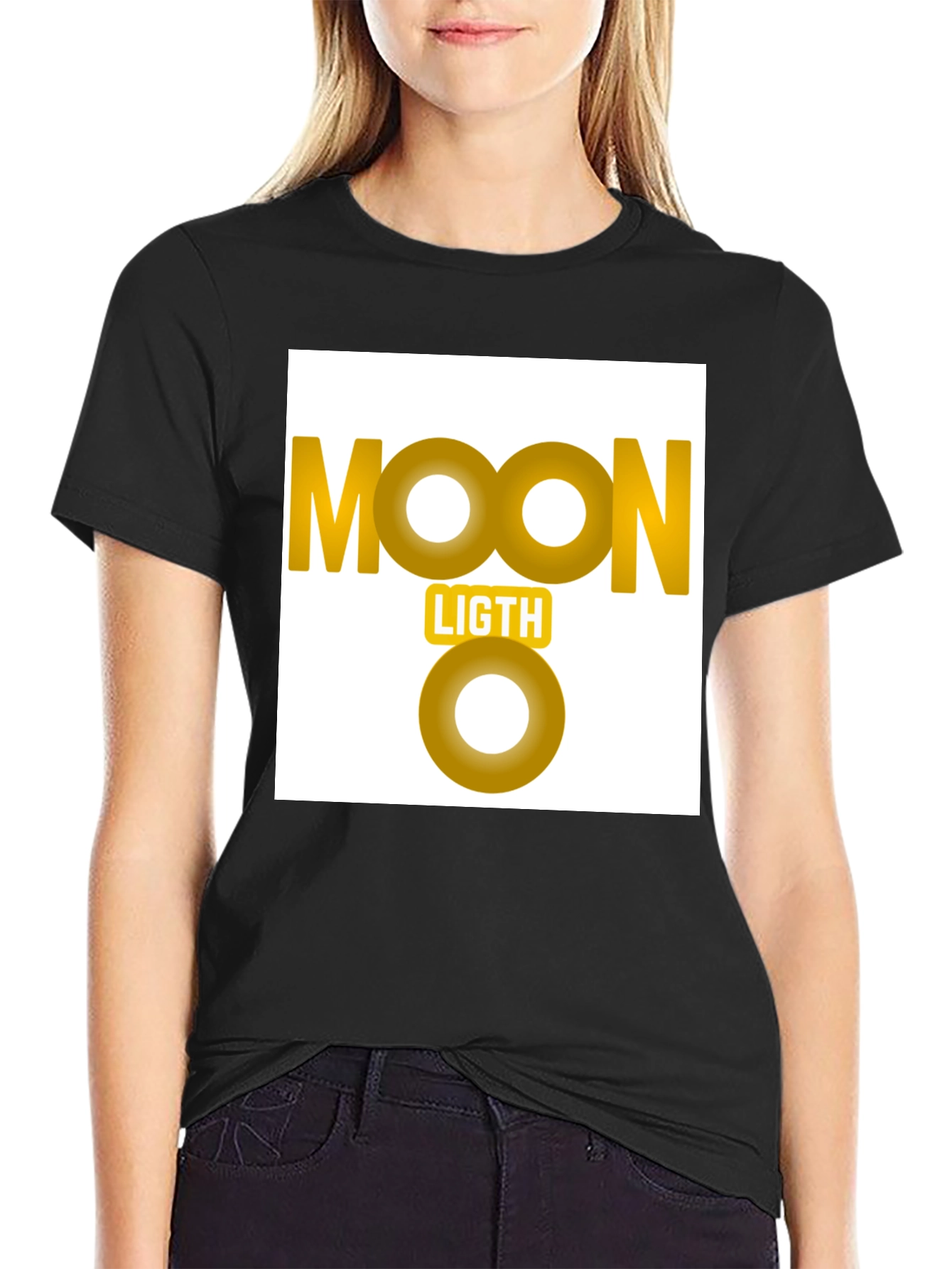 Moonlight Graphic Tee - Black Cotton Casual - 2