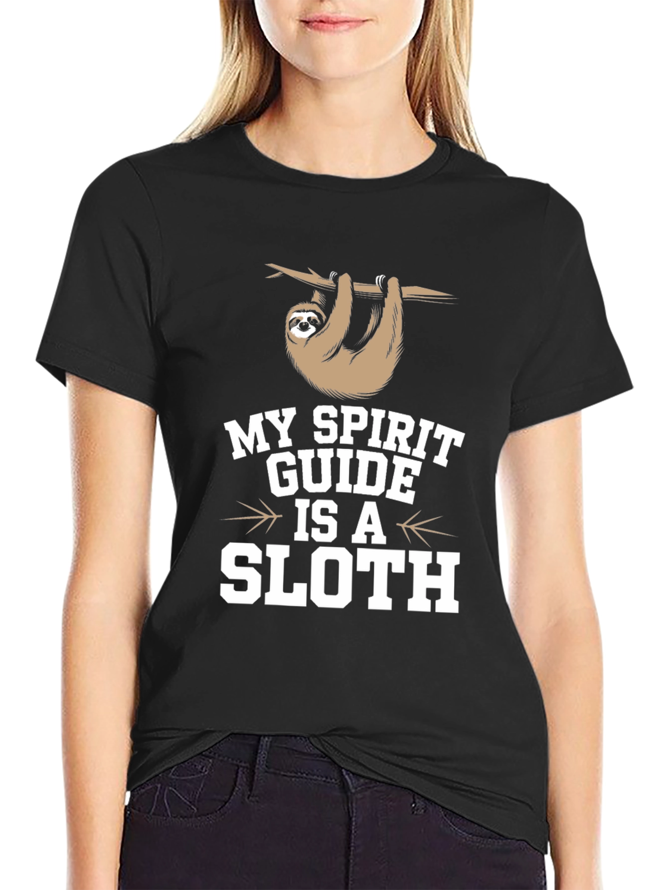 Black My Spirit Guide Is A Sloth Graphic Tee view 2