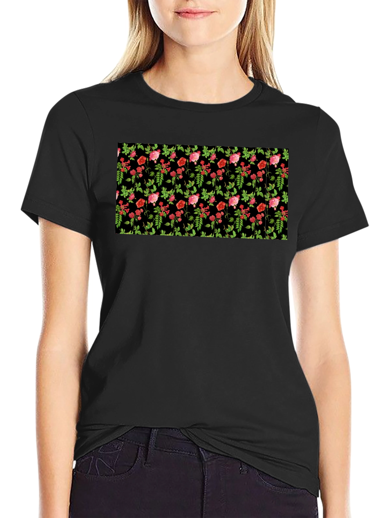 Black Floral Black T-Shirt view 2