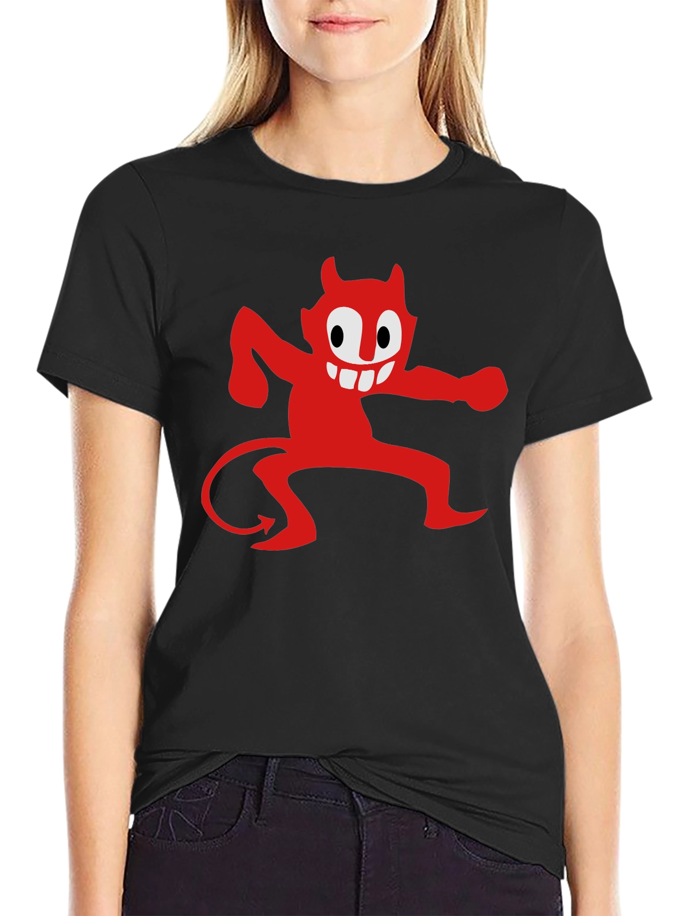 Black Cartoon Devil Graphic Tee - Mens Black T-Shirt view 2