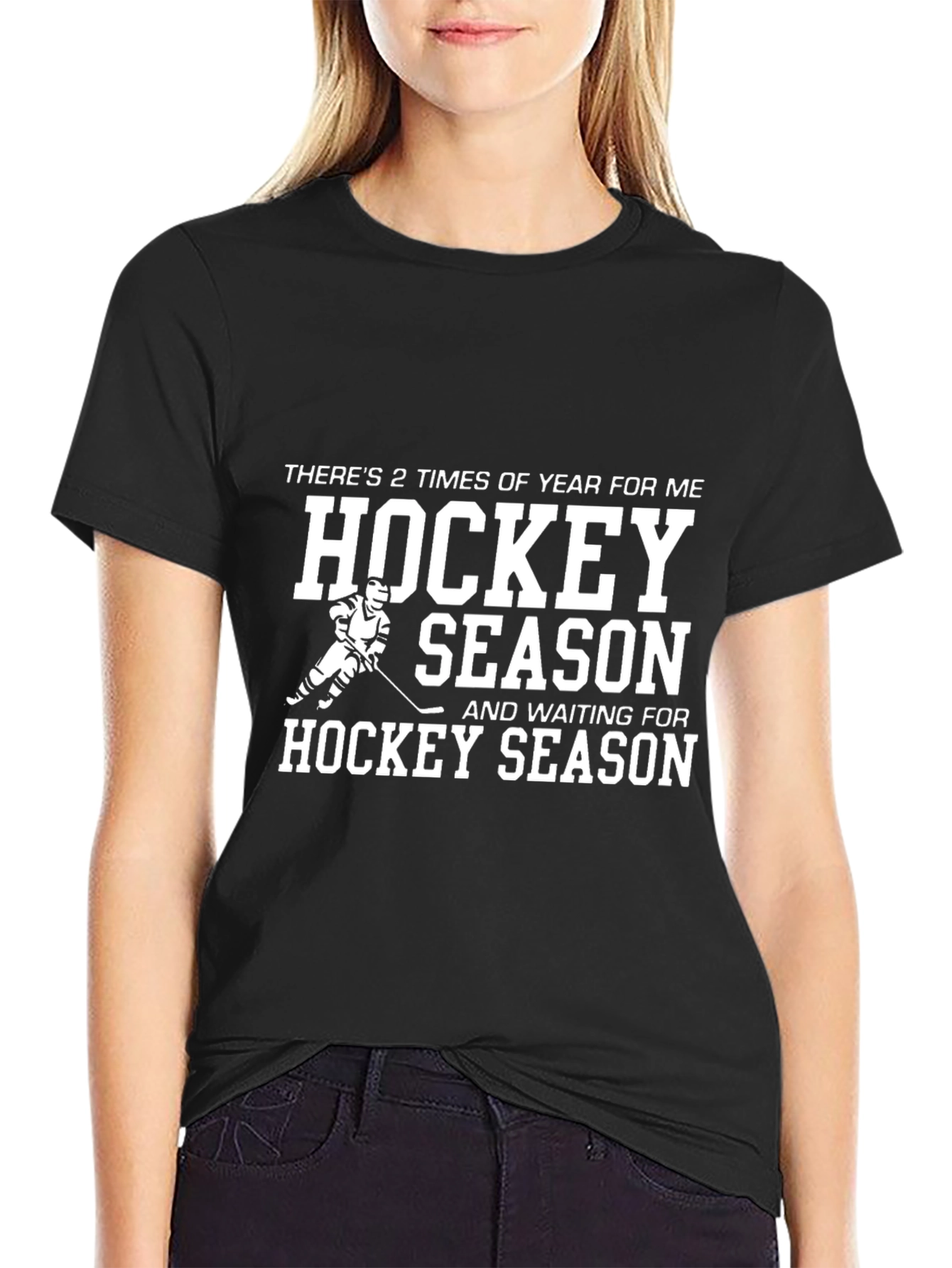 Black Hockey Season T-Shirt for Hockey Lovers view 2