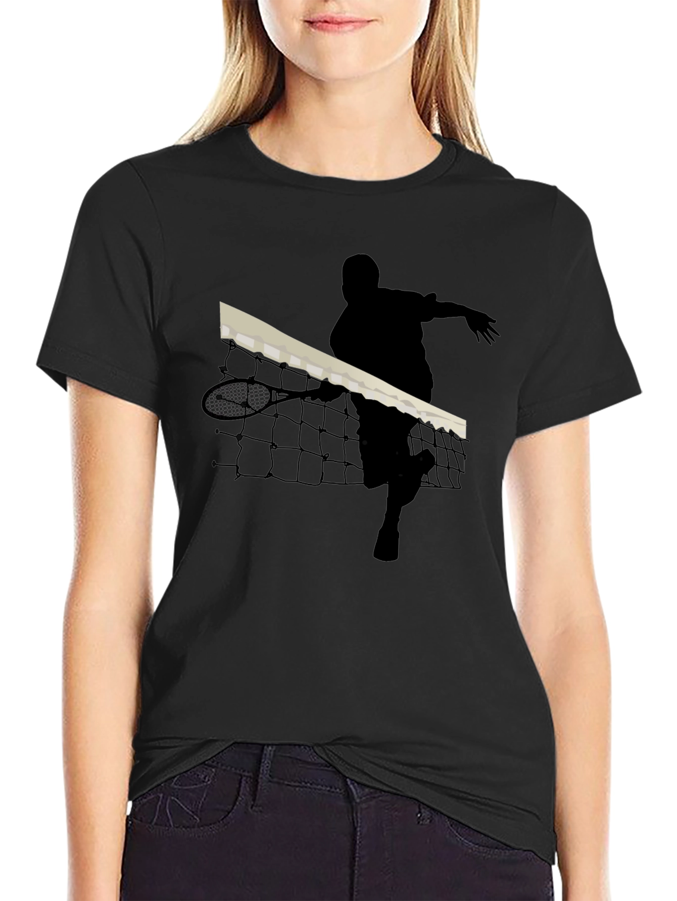 Black Tennis Player Silhouette Black T-Shirt view 2
