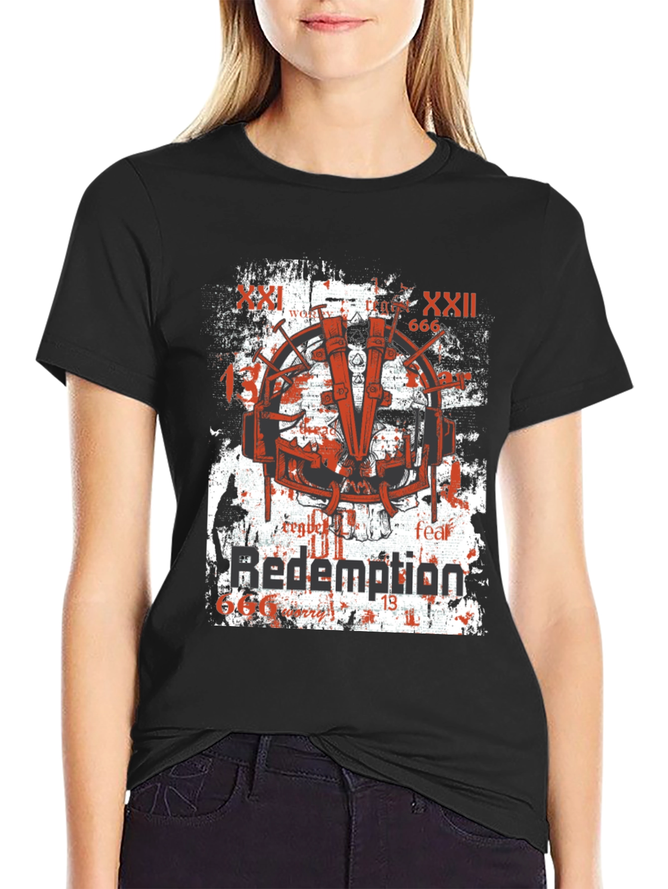 Black Redemption Graphic Print T-Shirt, Grunge Style view 2