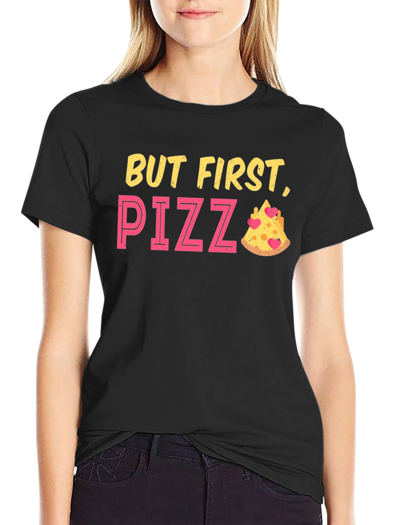 Black But First Pizza Funny Graphic T-Shirt view 2