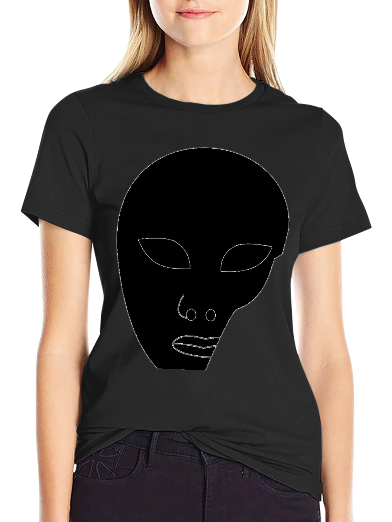 Black Abstract Face Graphic Tee - Stylish Black T-Shirt view 2
