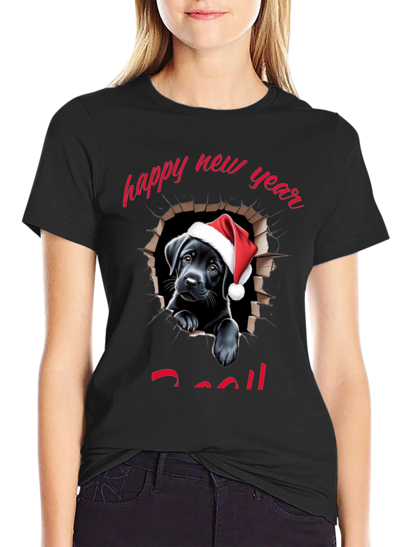 Black Happy New Year Dog T-Shirt view 2