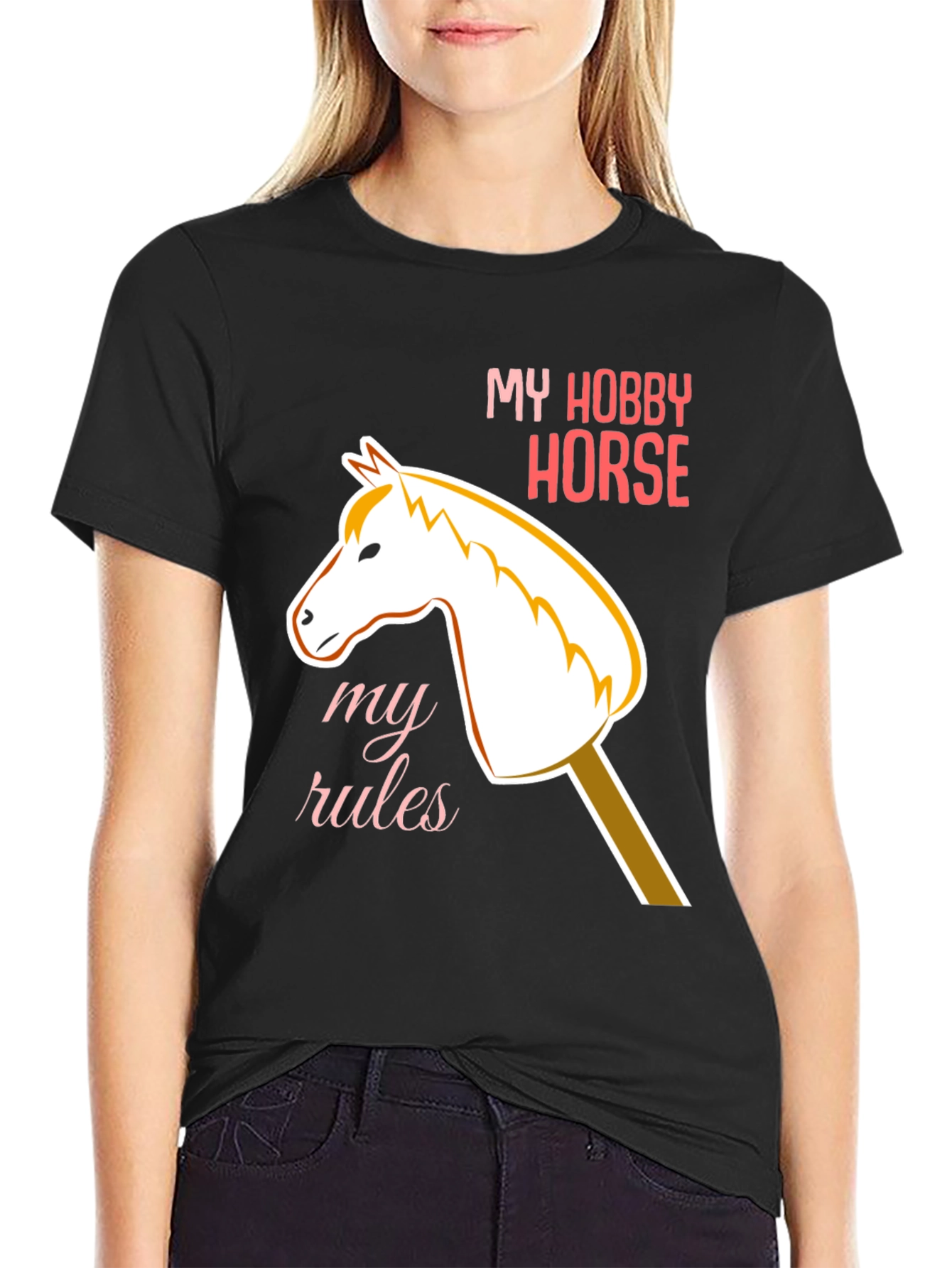 Black My Hobby Horse T-Shirt - Playful Equestrian Style view 2