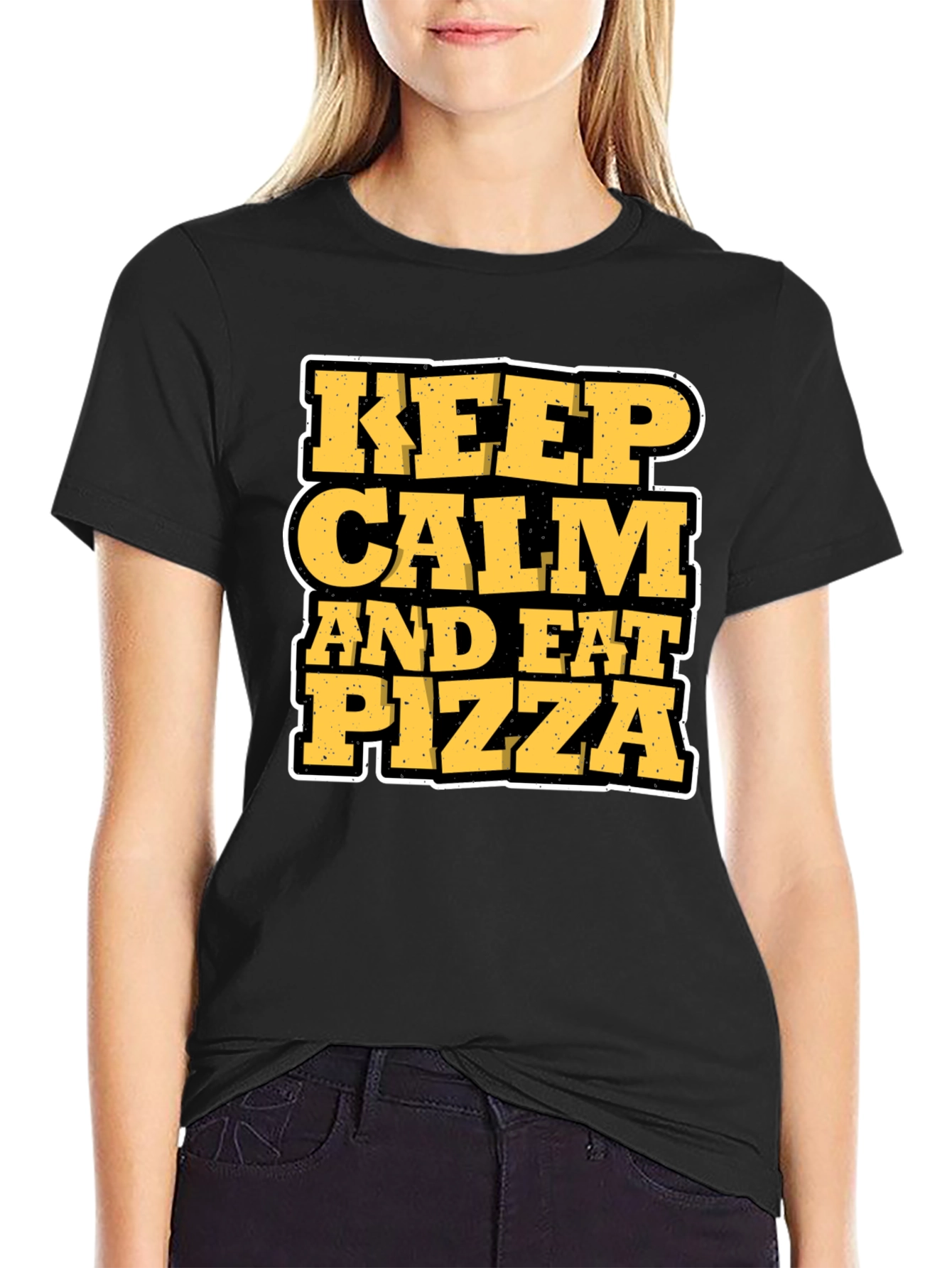Black Keep Calm and Eat Pizza Graphic T-Shirt view 2
