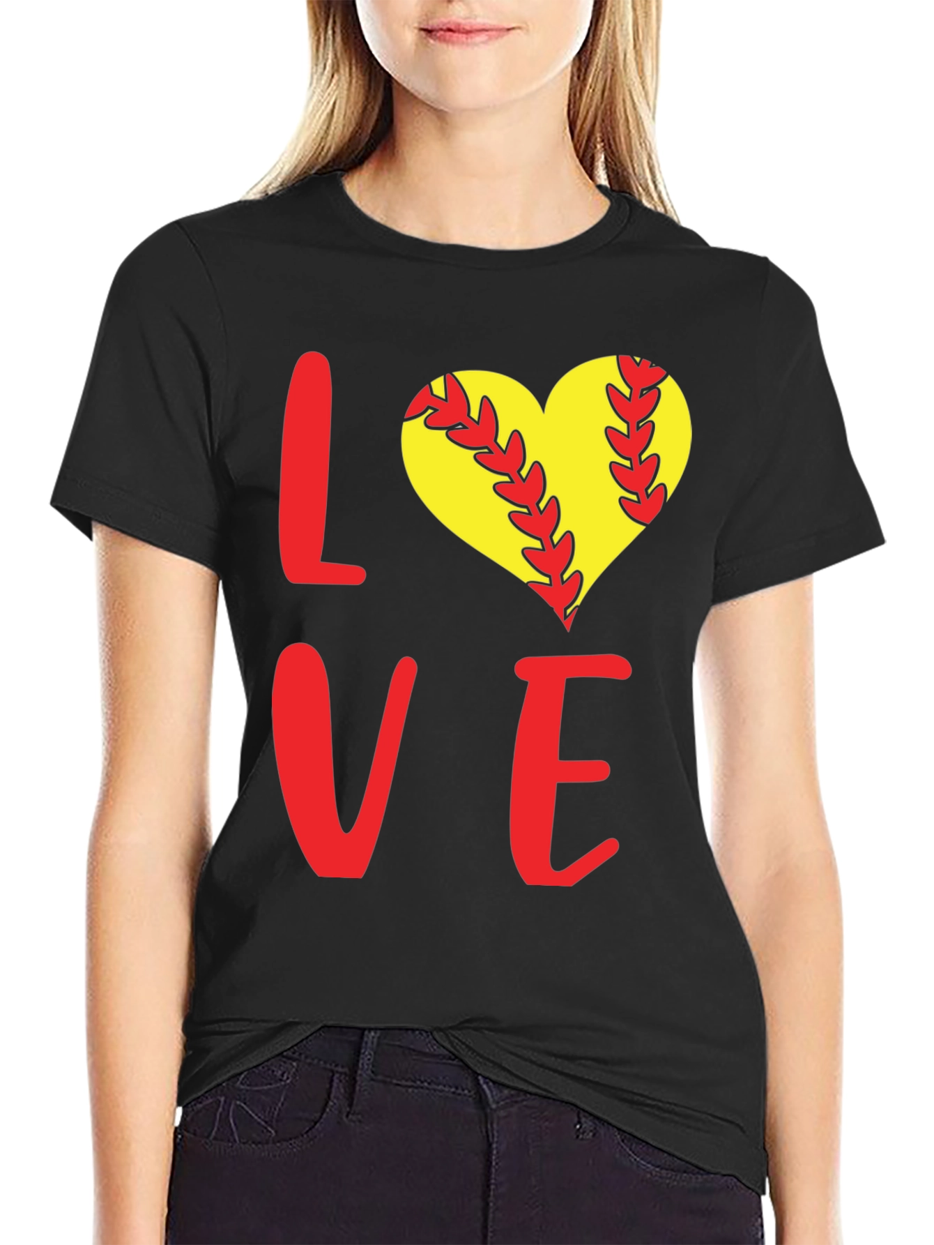Black Softball Love T-Shirt view 2