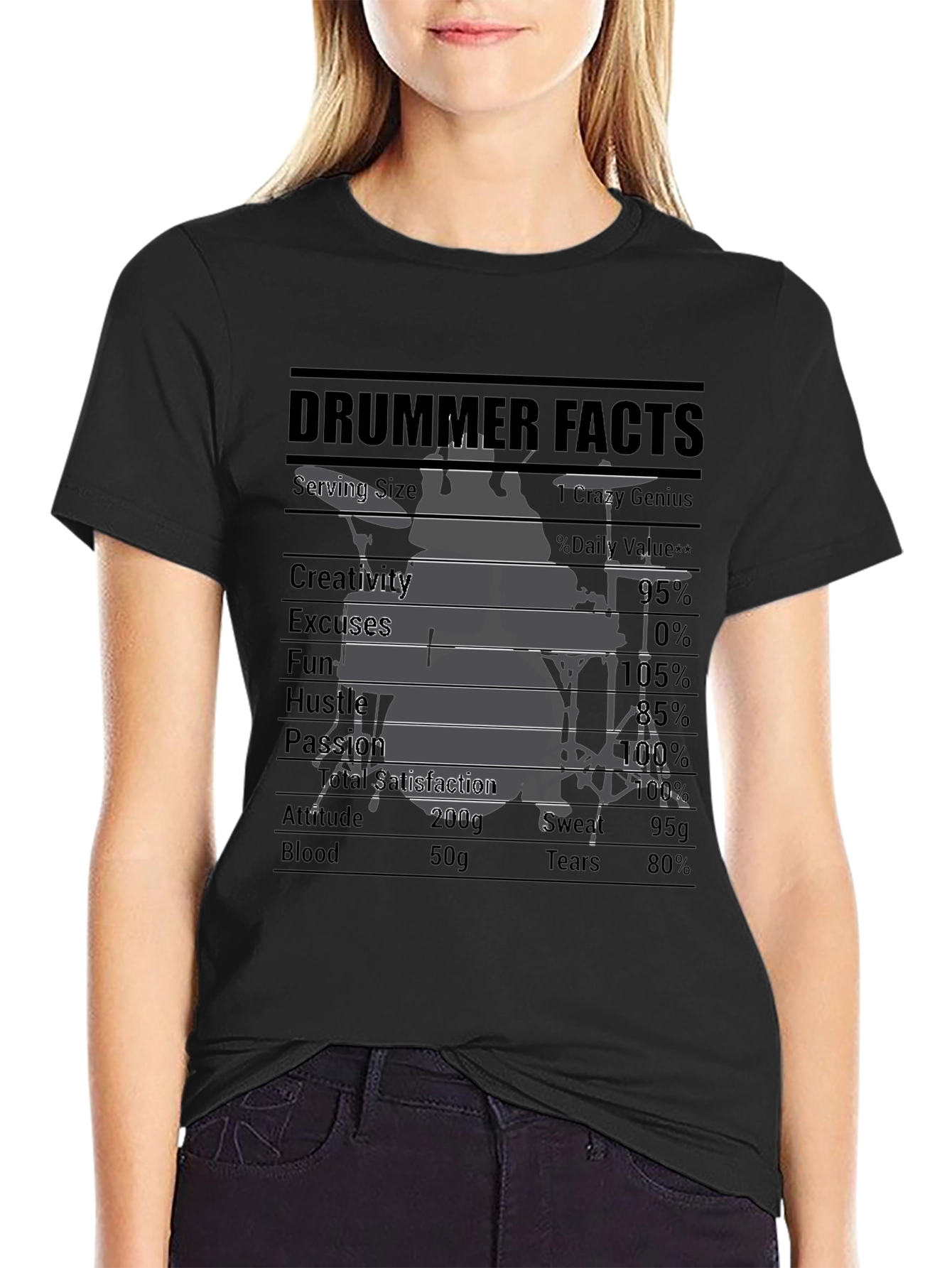 Black Drummer Facts T-Shirt: Crazy Genius Percussion Tee view 2