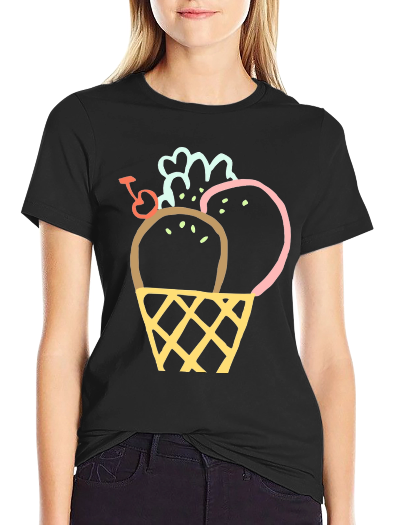 Black Ice Cream Cone Graphic Tee - Trendy & Fun view 2