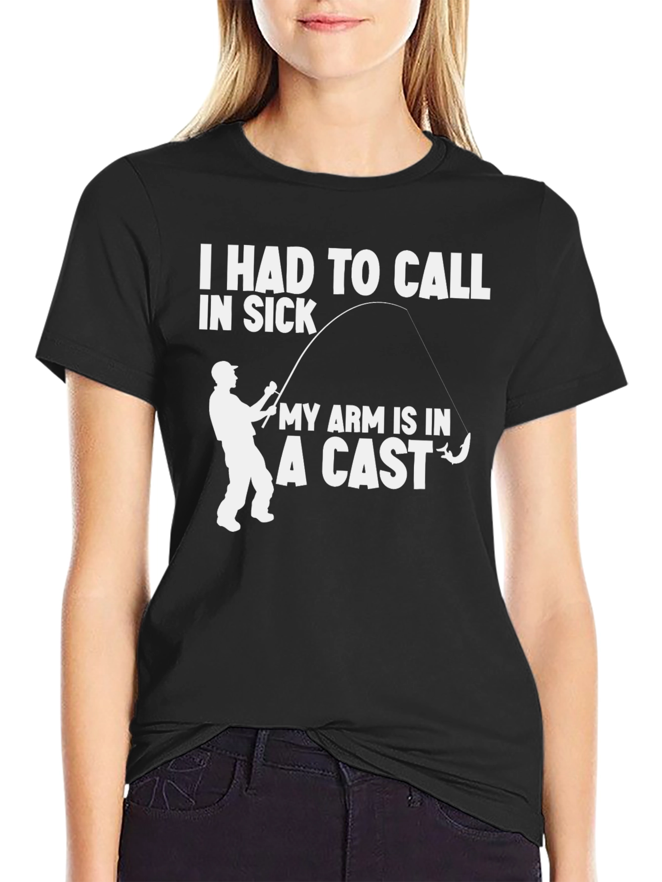 Black Funny Fishing T-Shirt - I Had To Call In Sick view 2