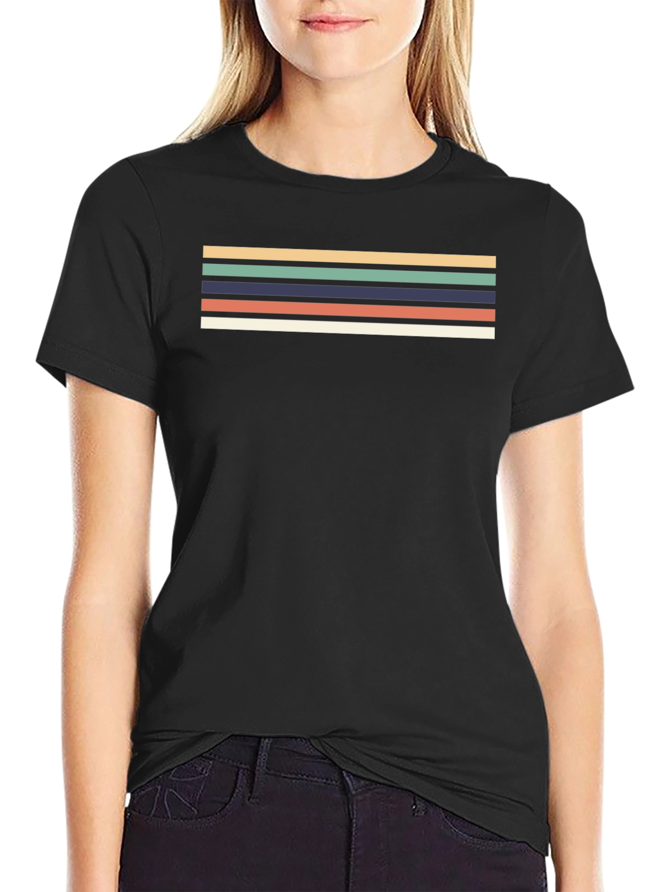 Black Retro Striped T-Shirt - Vintage Style Black Tee view 2