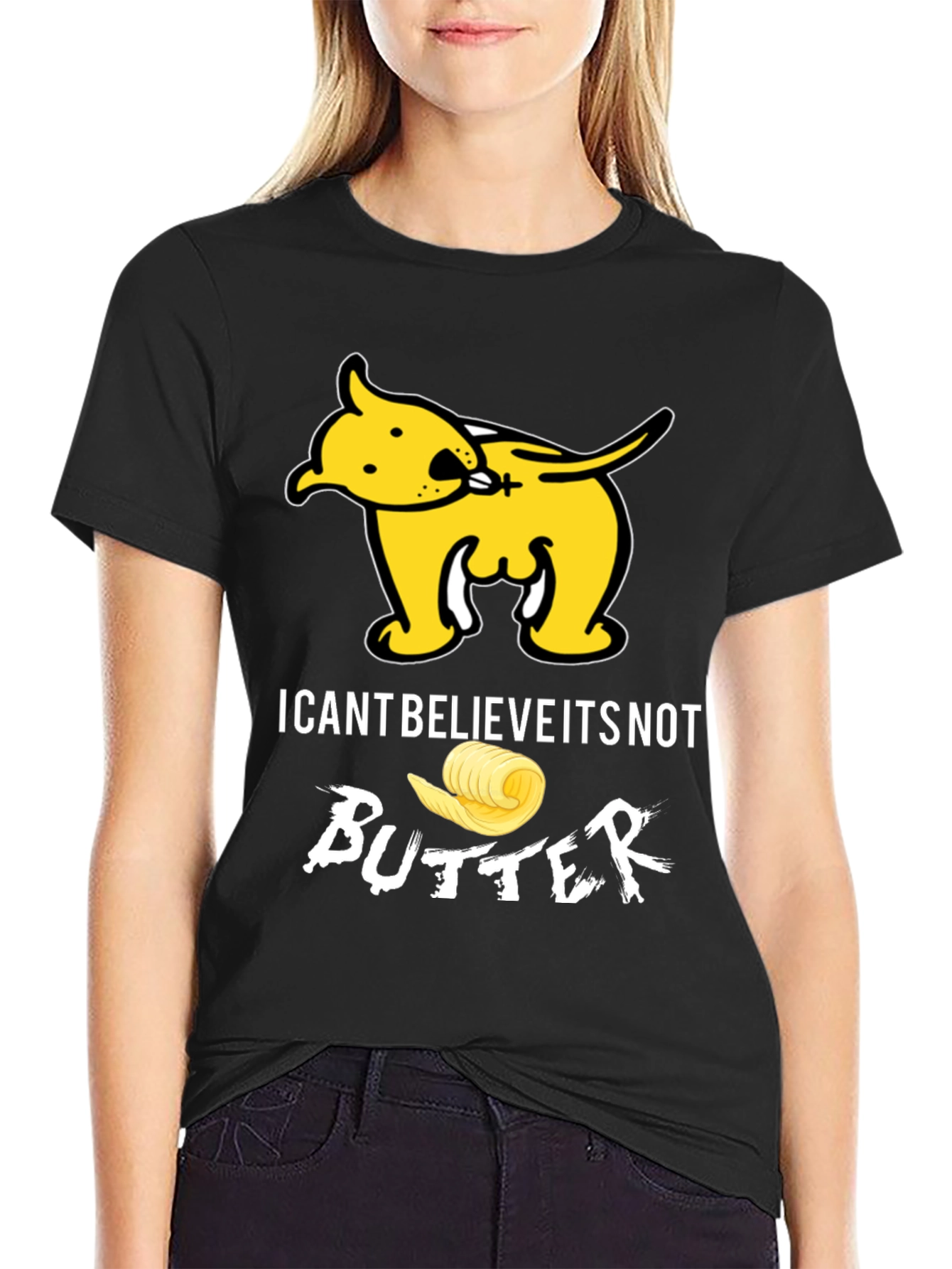 Black I Can't Believe It's Not Butter T-Shirt Funny Dog Tee view 2