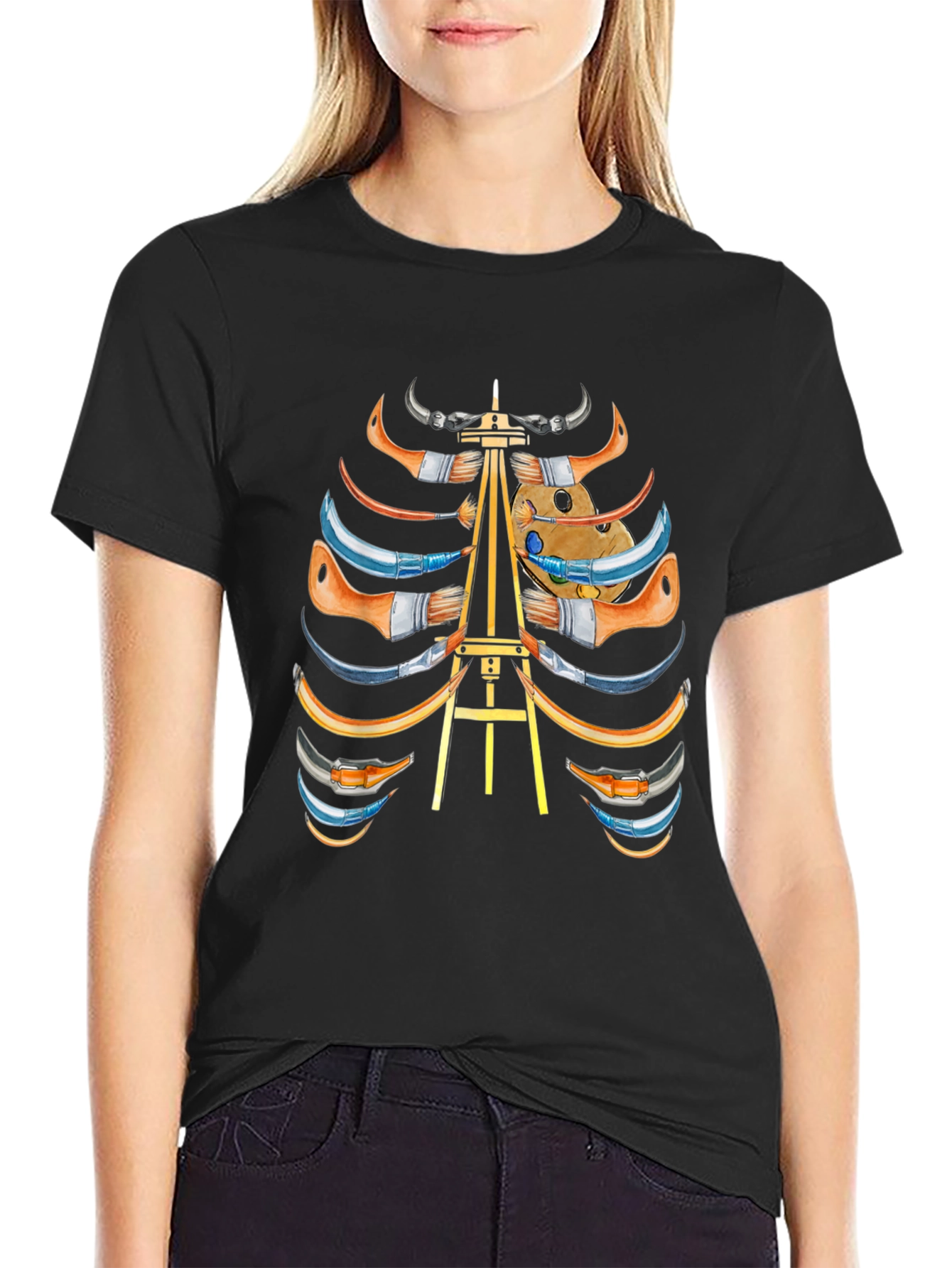 Black Artist Skeleton Ribcage Graphic Tee view 2