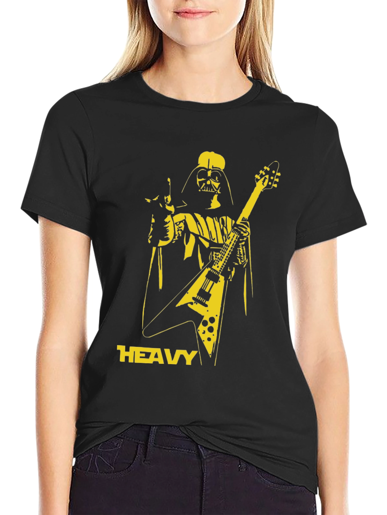 Black Darth Vader Heavy Metal Guitar T-Shirt view 2